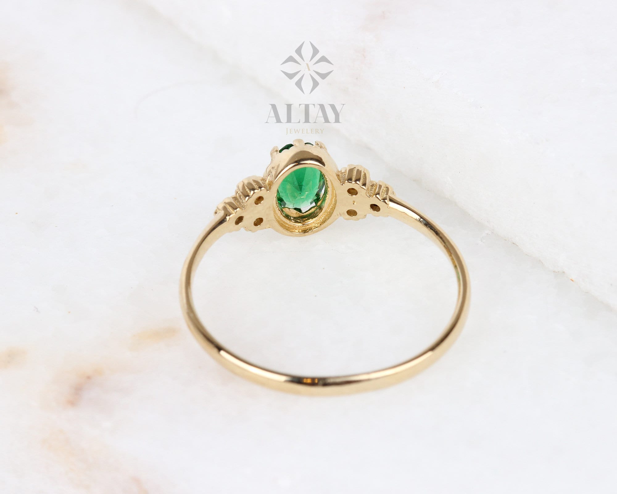 14K Gold Emerald Ring, Emerald Engagement Diamond Ring, Oval Cut Emerald Diamond Ring, Promise Ring, May Birthstone Solitaire Ring, Gift
