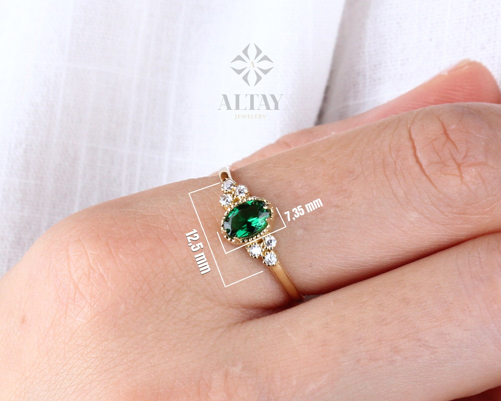 14K Gold Emerald Ring, Emerald Engagement Diamond Ring, Oval Cut Emerald Diamond Ring, Promise Ring, May Birthstone Solitaire Ring, Gift