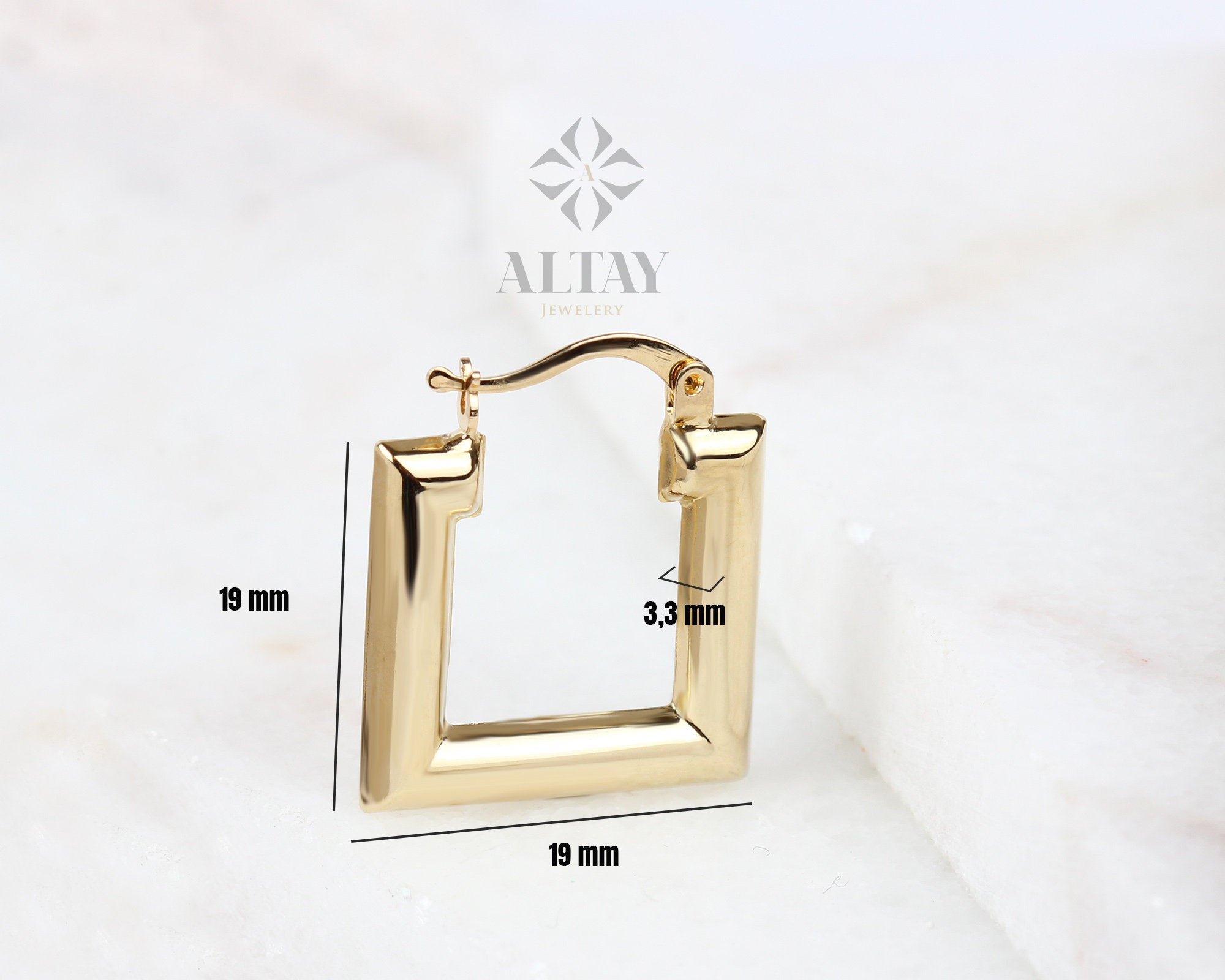 14K Gold Square Hoop Earring, Gold Geometric Huggie, Rectangle Hoop Huggie Earring, Minimal Everyday Huggie Earring, Stacking Hoop Huggie