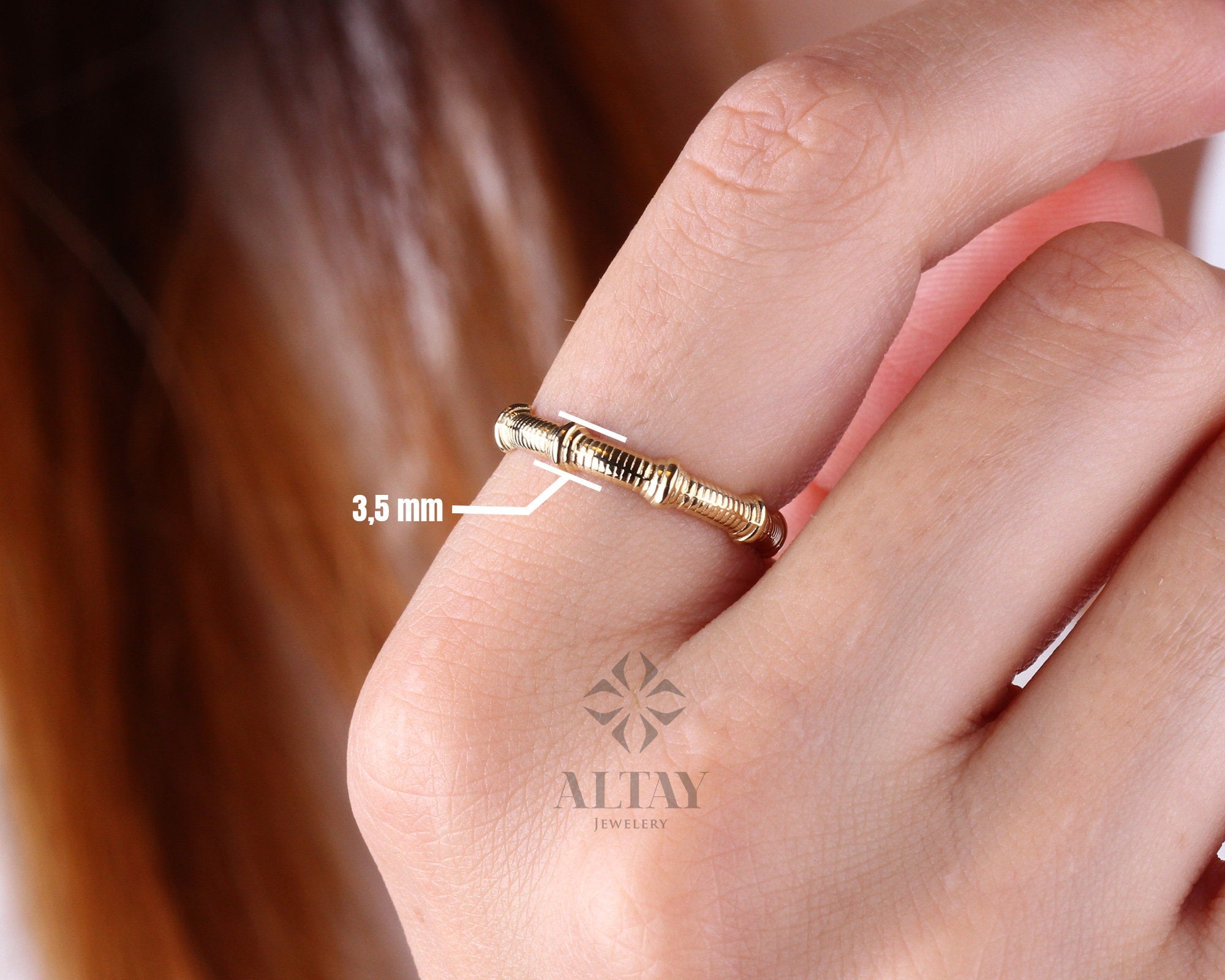 14K Gold Bamboo Ring, Thin Bone Gold Ring, Yellow Stackable Ring, Dainty Ring, Elegant Stylish Fine Jewelry, Real Gold, Gift for Her