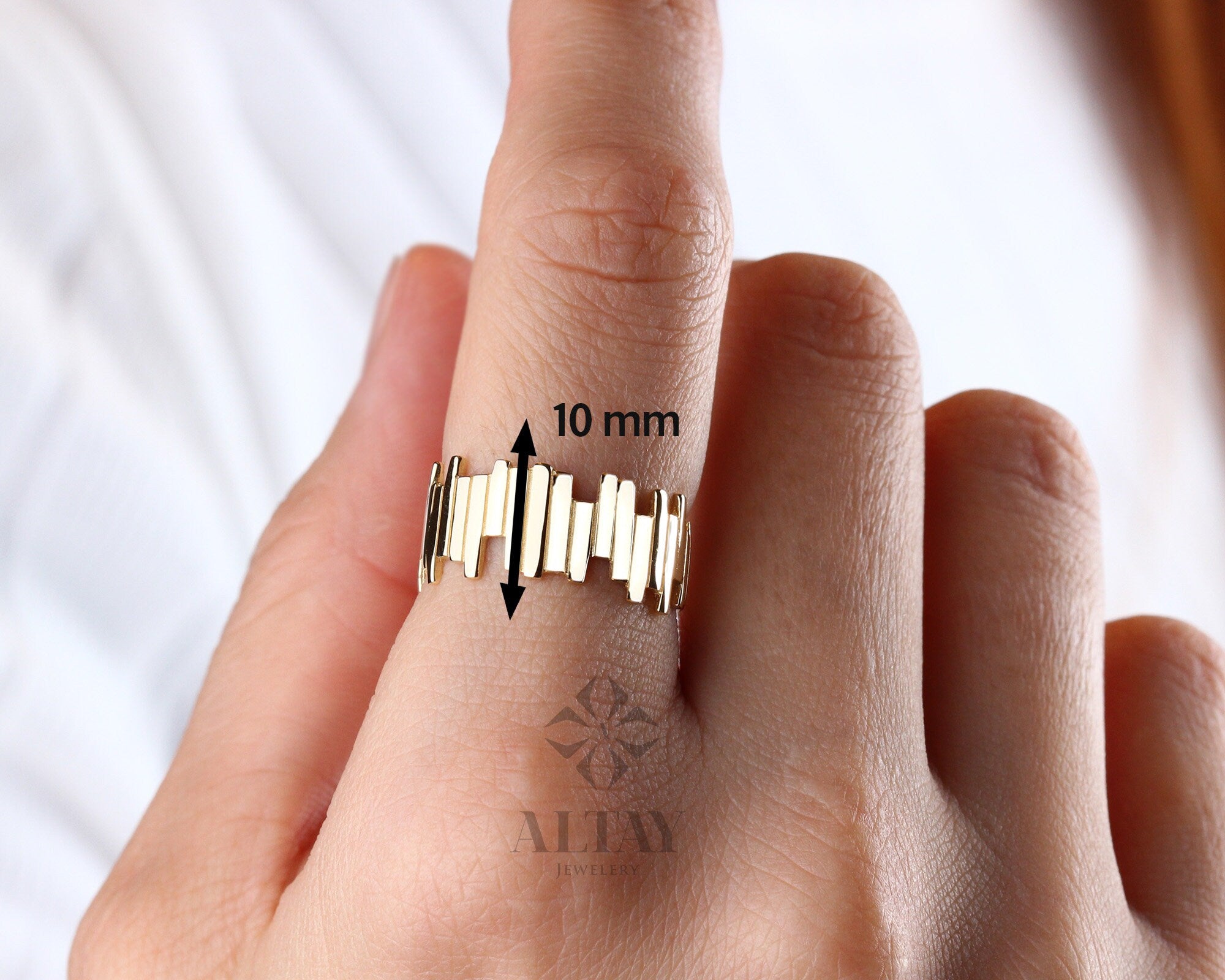 14K Solid Gold ZigZag Thicker Ring, Statement Ring, Sticks Ring, Unique Design, Minimalist, Gift For Her, Real Gold, Christmas Jewelry
