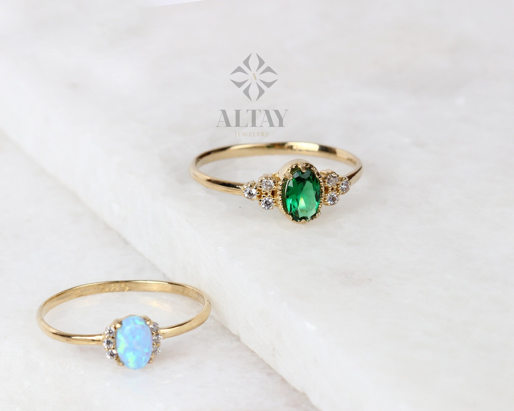 14K Gold Emerald Ring, Emerald Engagement Diamond Ring, Oval Cut Emerald Diamond Ring, Promise Ring, May Birthstone Solitaire Ring, Gift