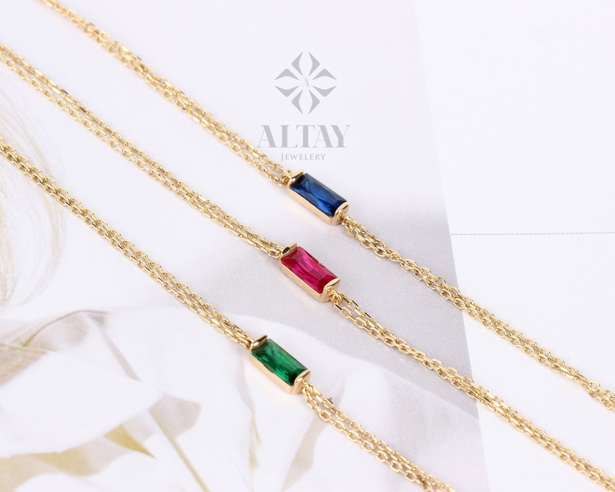 14K Gold Birthstone Bracelet, Baguette Birthstone Bracelet, Personalized Gemstone Bracelet, Dainty Gold Bracelet, Custom Bracelet Women