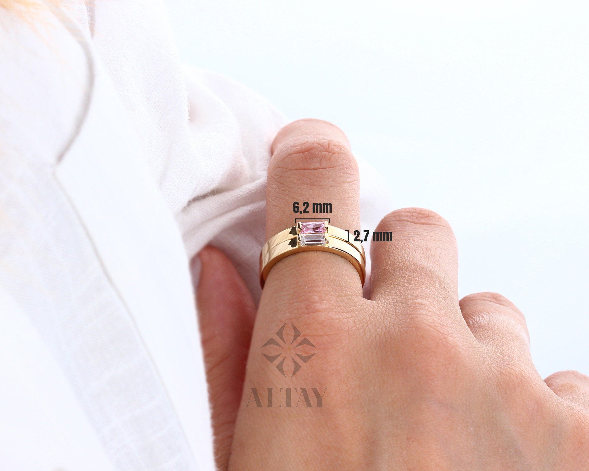 14K Gold Birthstone Ring, Baguette Gemstone Band, Gold Stacking Ring, Dainty Wedding Ring, Christmas Tiny Stackable Ring, Gift For Her