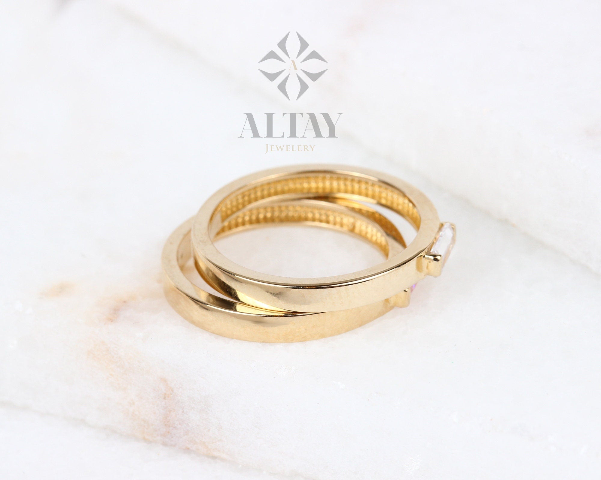 14K Gold Birthstone Ring, Baguette Gemstone Band, Gold Stacking Ring, Dainty Wedding Ring, Christmas Tiny Stackable Ring, Gift For Her