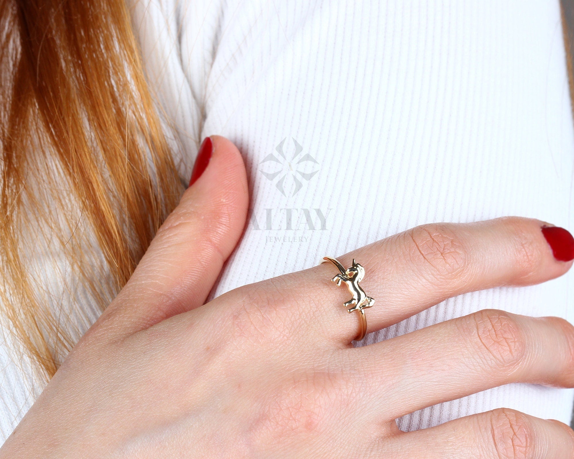 14K Gold Horse Ring, Unicorn Gold Band Ring, 14k Animal Gold Ring, Trendy Minimalist Ring, Stacking Gold Ring, Unisex Gold Ring