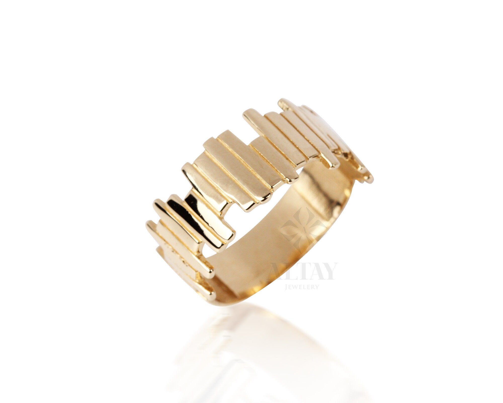 14K Solid Gold ZigZag Thicker Ring, Statement Ring, Sticks Ring, Unique Design, Minimalist, Gift For Her, Real Gold, Christmas Jewelry
