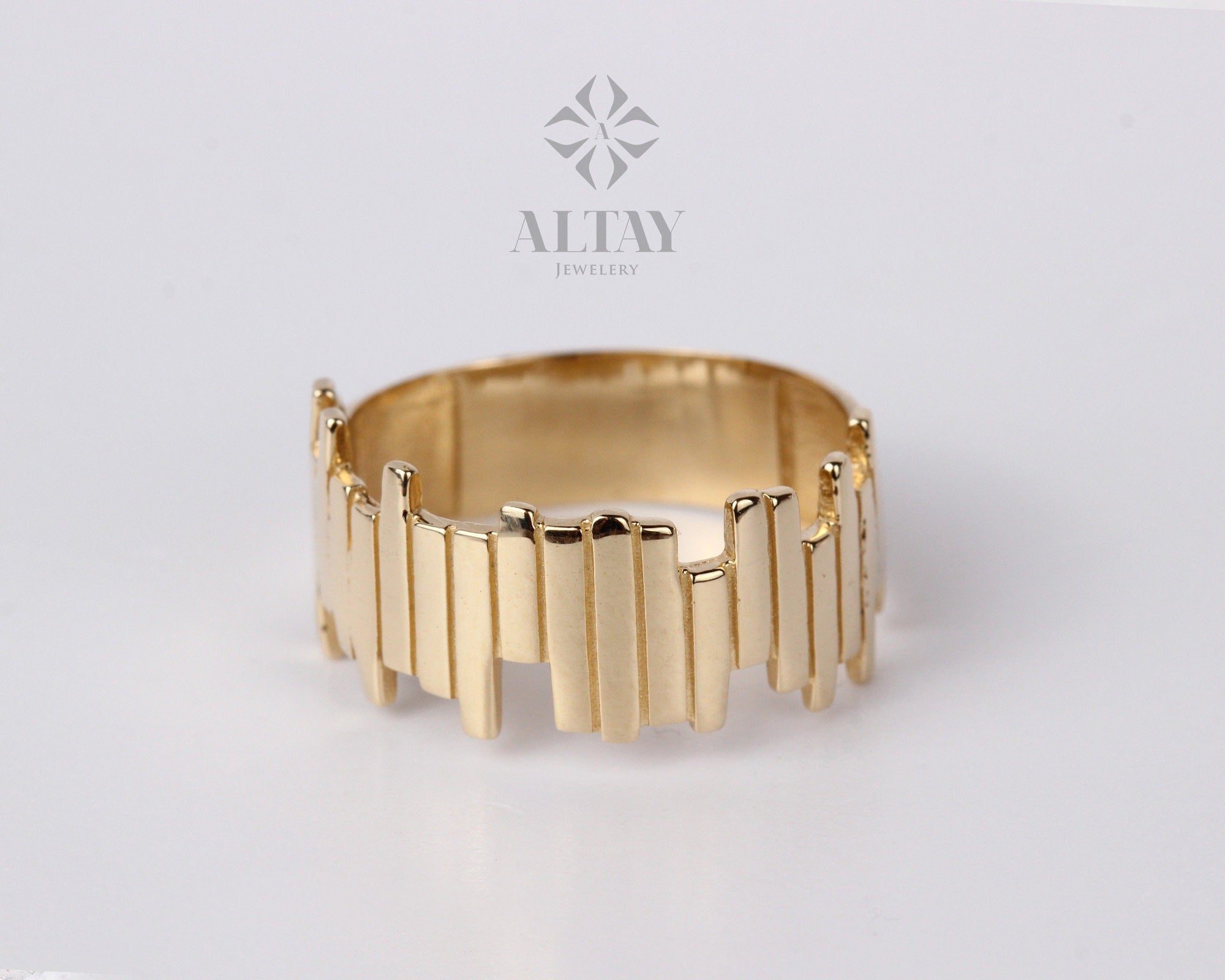 14K Solid Gold ZigZag Thicker Ring, Statement Ring, Sticks Ring, Unique Design, Minimalist, Gift For Her, Real Gold, Christmas Jewelry