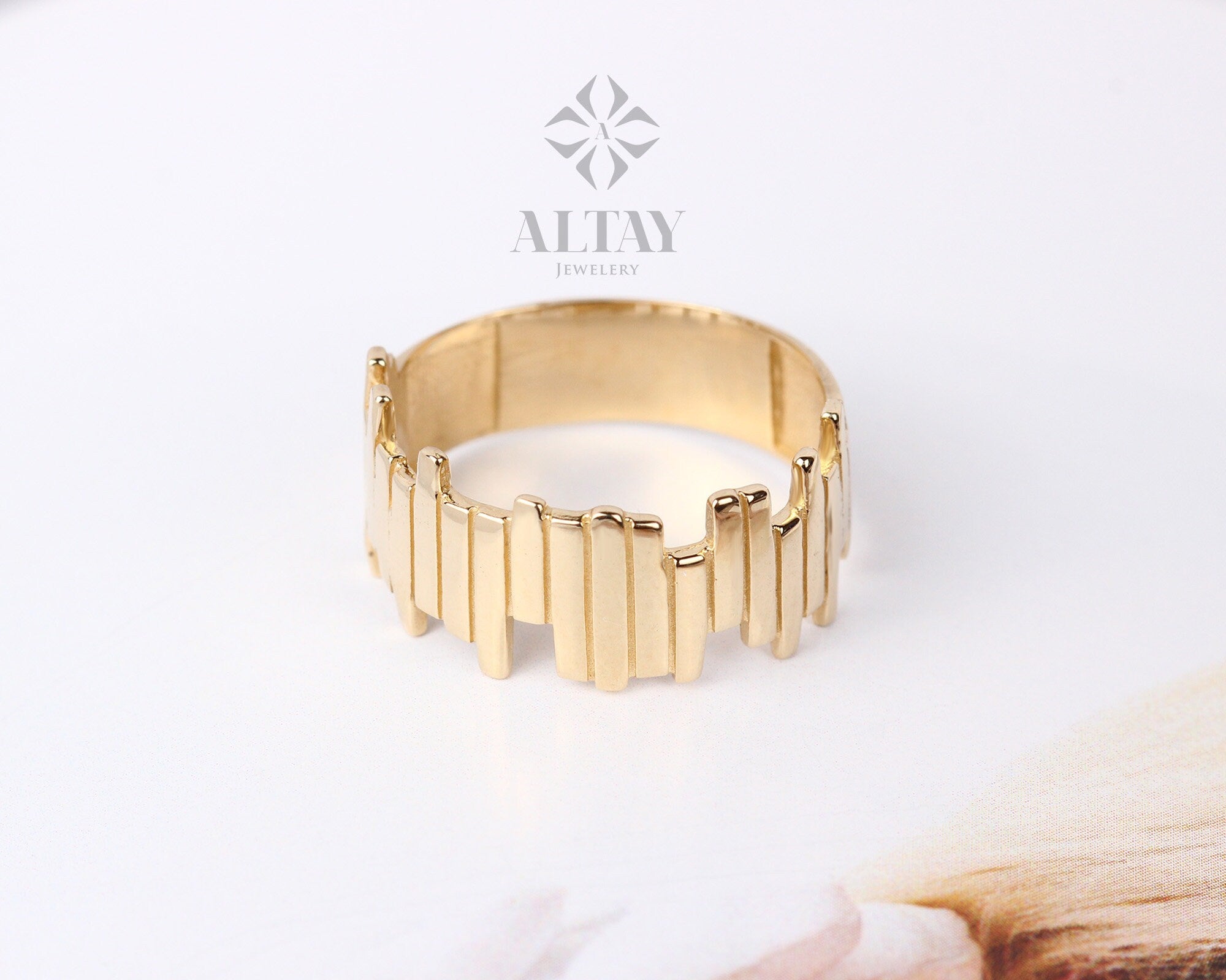 14K Solid Gold ZigZag Thicker Ring, Statement Ring, Sticks Ring, Unique Design, Minimalist, Gift For Her, Real Gold, Christmas Jewelry