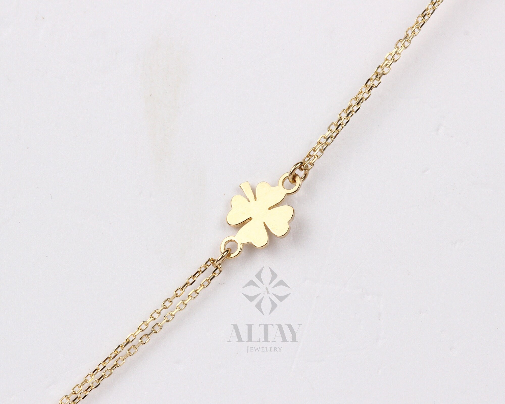14K Yellow Gold Four Leaf Clover Bracelet, Dainty Good Luck Bracelet, Clover Lucky Charm Bracelet, St. Patrick's Day Accessory, Gift for Her