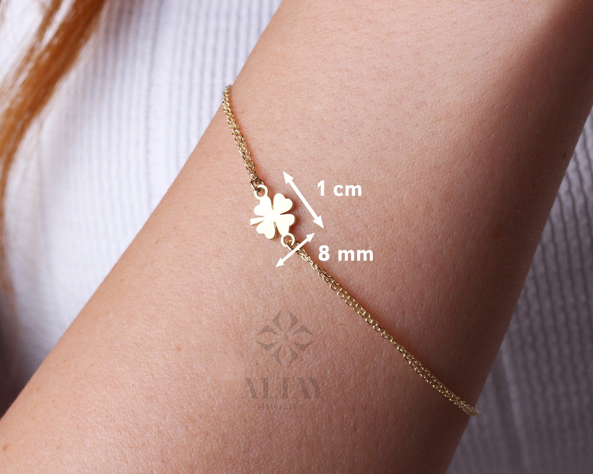 14K Yellow Gold Four Leaf Clover Bracelet, Dainty Good Luck Bracelet, Clover Lucky Charm Bracelet, St. Patrick's Day Accessory, Gift for Her
