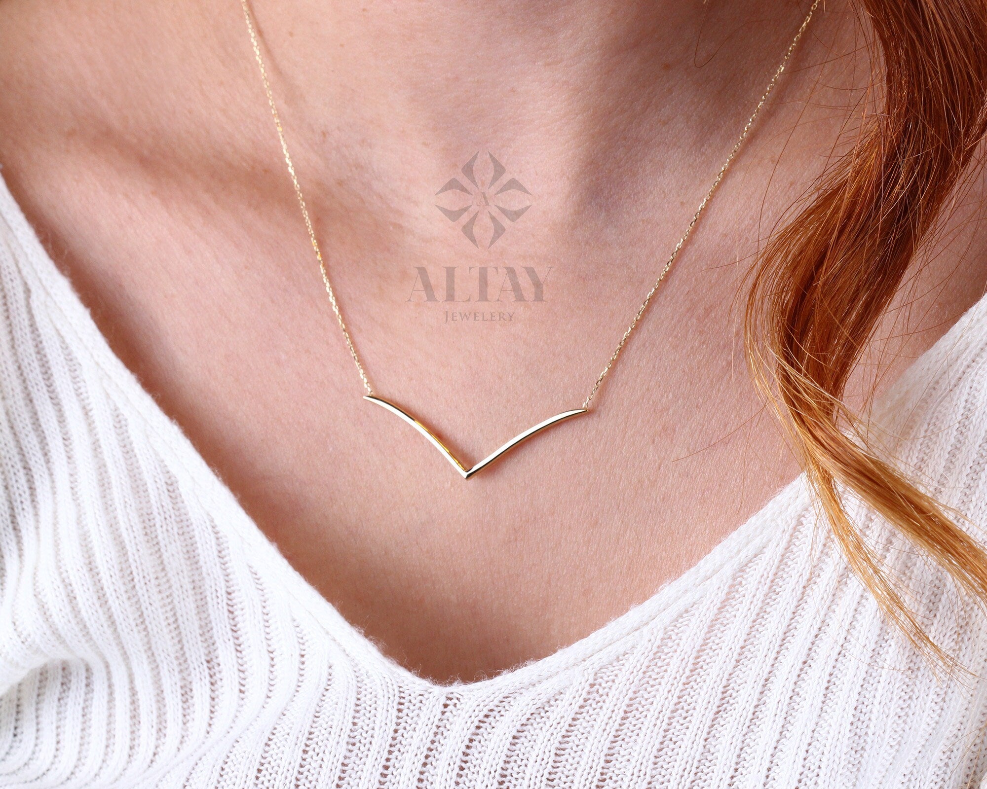 14K Gold V Shaped Necklace, Chevron Necklace, Dainty V Pendant, Minimalist Geometric Chevron V Charm, Wedding Necklace, Gift For Her