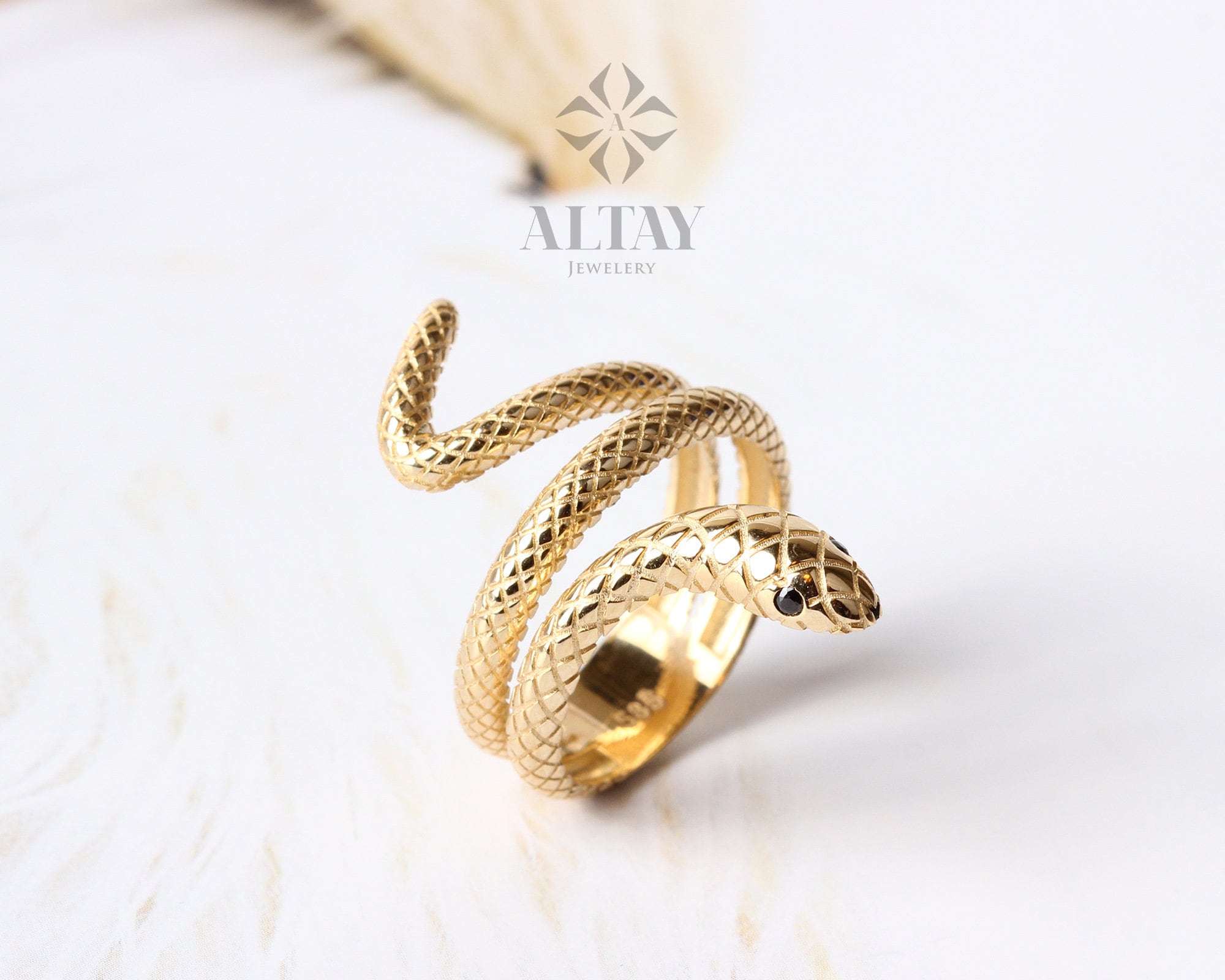 14K Gold Snake Ring, Wrap Snake Band, Circle Serpent Jewelry, Dainty Stacking Animal Rings, Snake Style Ring, Open Band Statement Wrap Ring