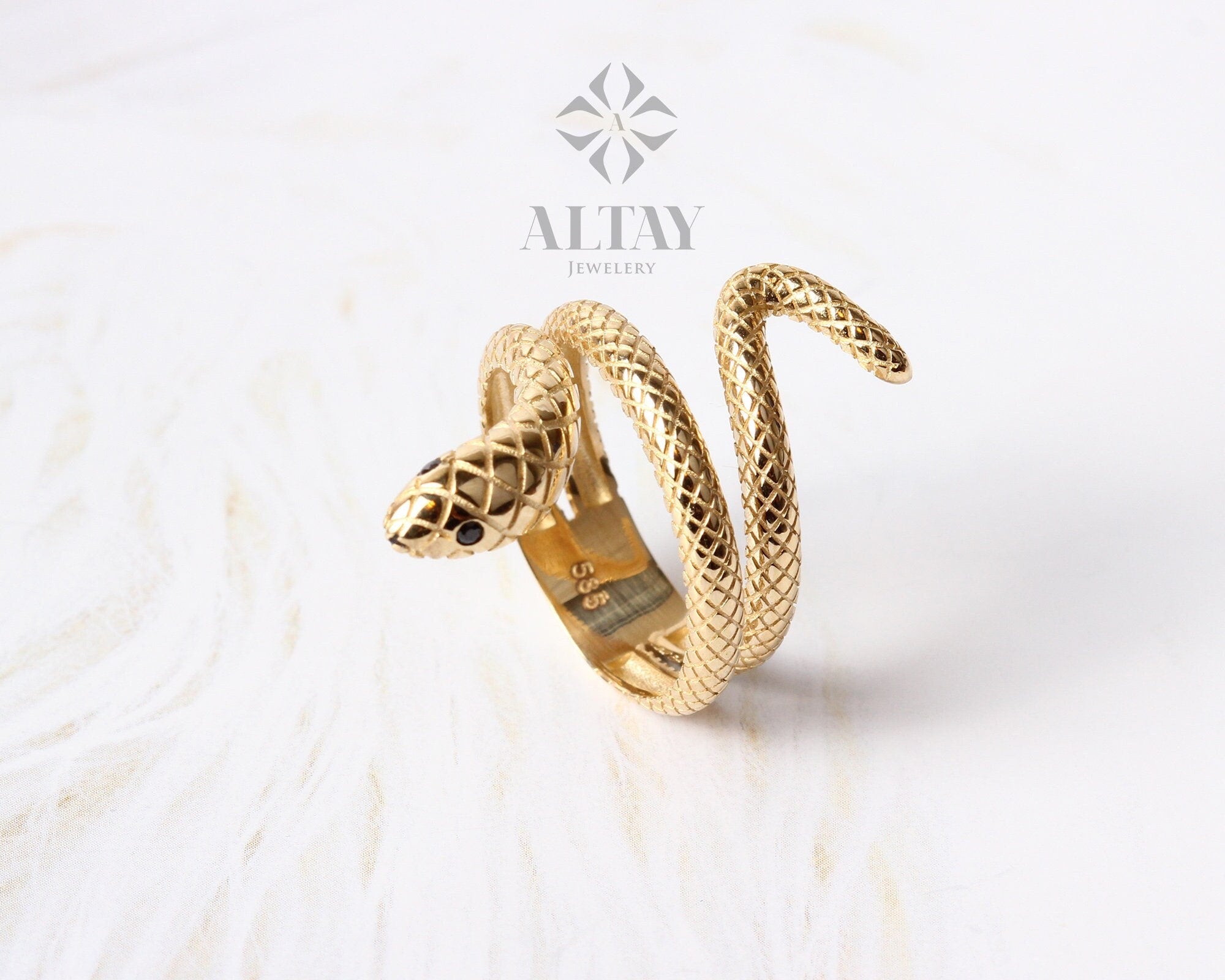 14K Gold Snake Ring, Wrap Snake Band, Circle Serpent Jewelry, Dainty Stacking Animal Rings, Snake Style Ring, Open Band Statement Wrap Ring