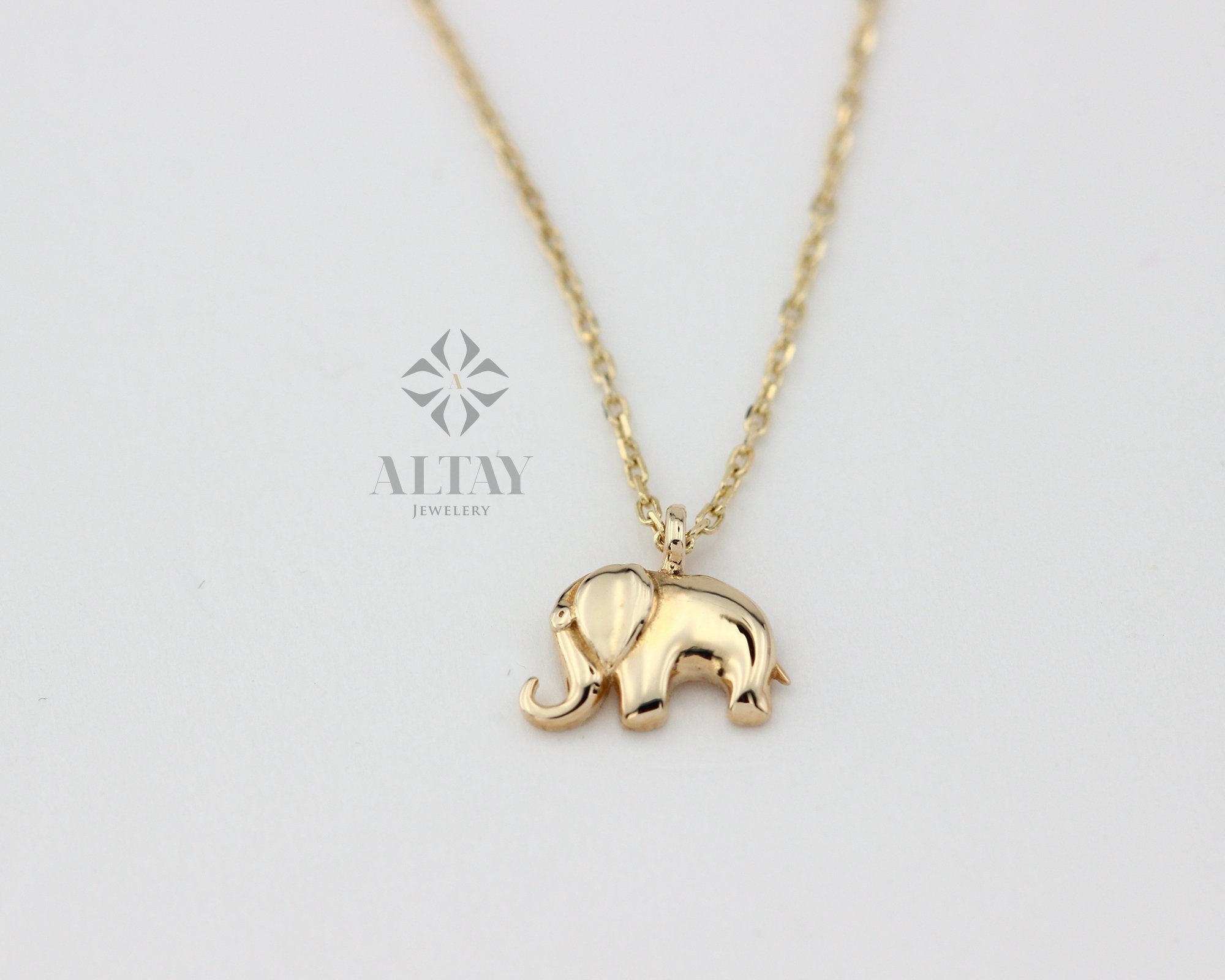 14K Gold Elephant Necklace, Elephant Pendant Necklace, Dainty Elephant Choker, Good Luck Charm, Tiny Elephant, Layering Women Necklace