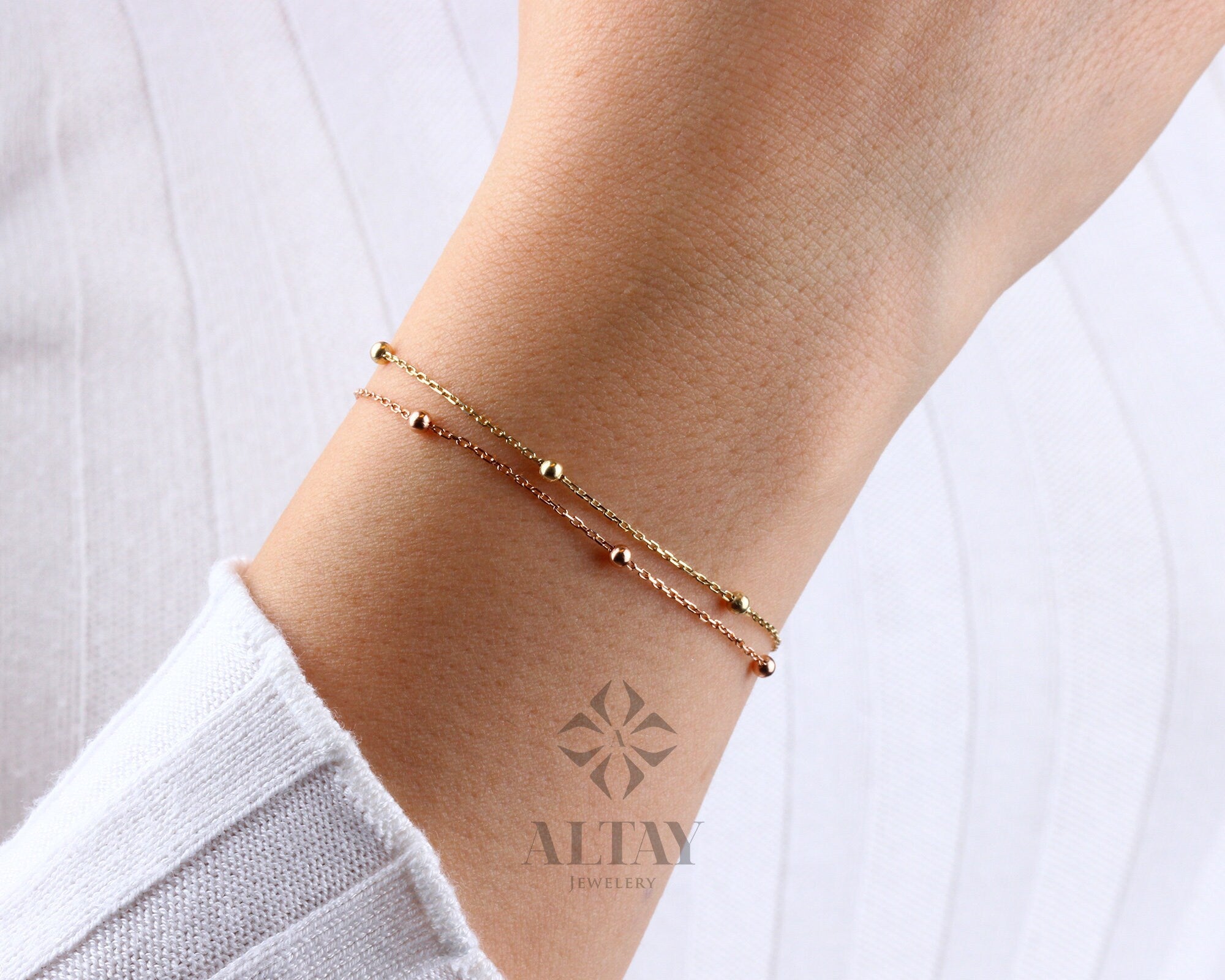 14K Gold Satellite Bracelet, Bead Chain Bracelet, Station Ball Bracelet, Mini Multi balls Chain Bracelet, Beaded Ball Chain, Gift For Her