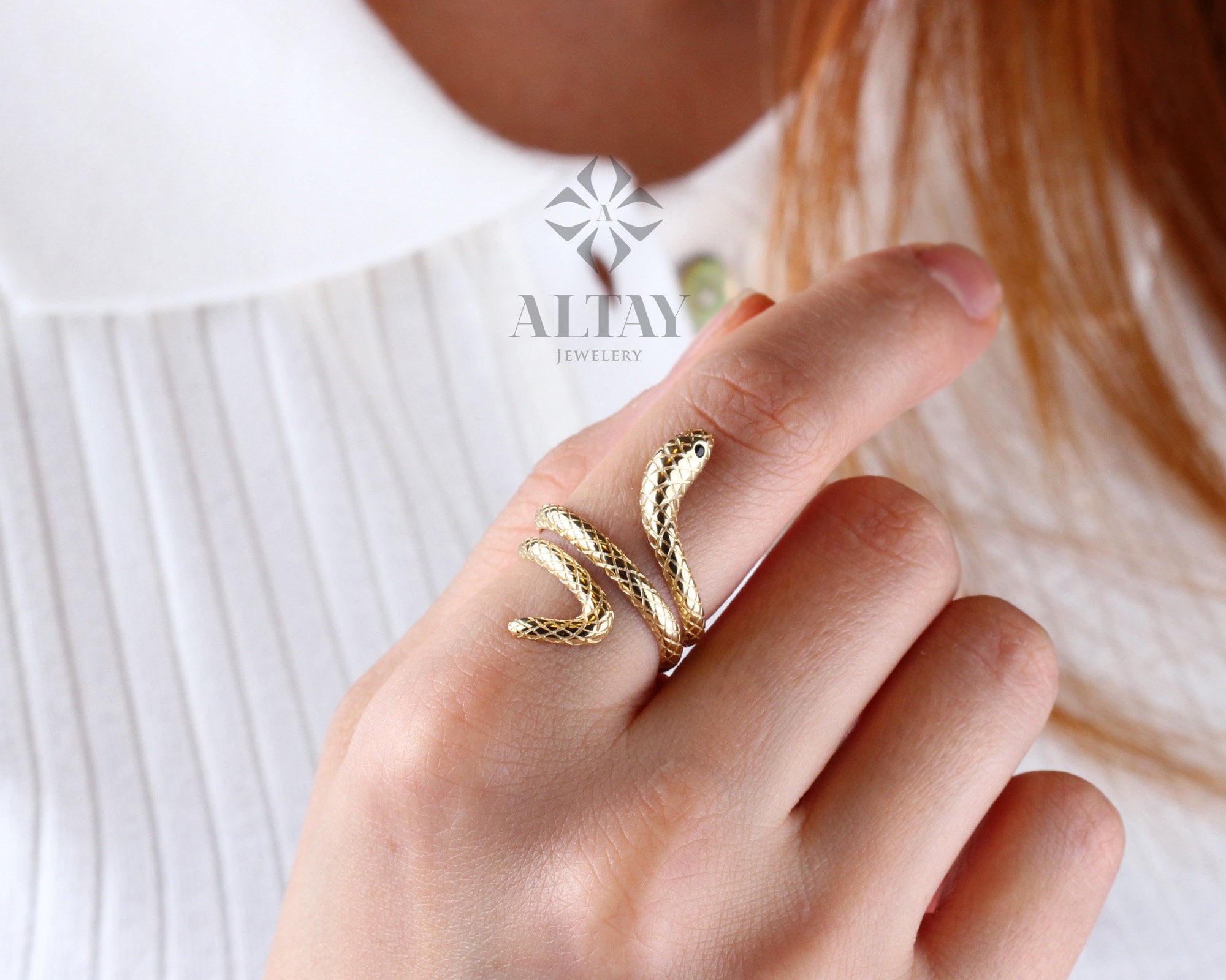 14K Gold Snake Ring, Wrap Snake Band, Circle Serpent Jewelry, Dainty Stacking Animal Rings, Snake Style Ring, Open Band Statement Wrap Ring