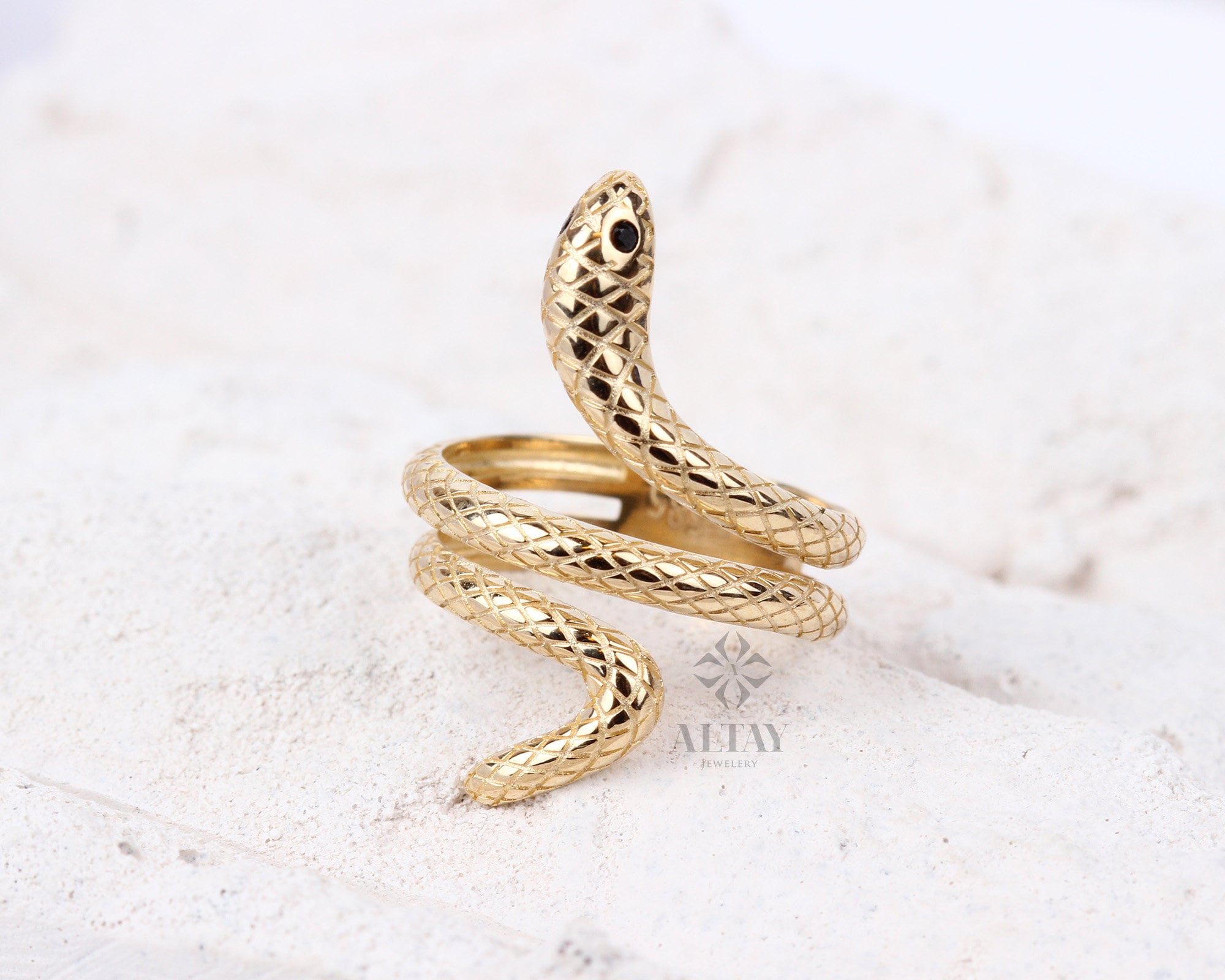 14K Gold Snake Ring, Wrap Snake Band, Circle Serpent Jewelry, Dainty Stacking Animal Rings, Snake Style Ring, Open Band Statement Wrap Ring