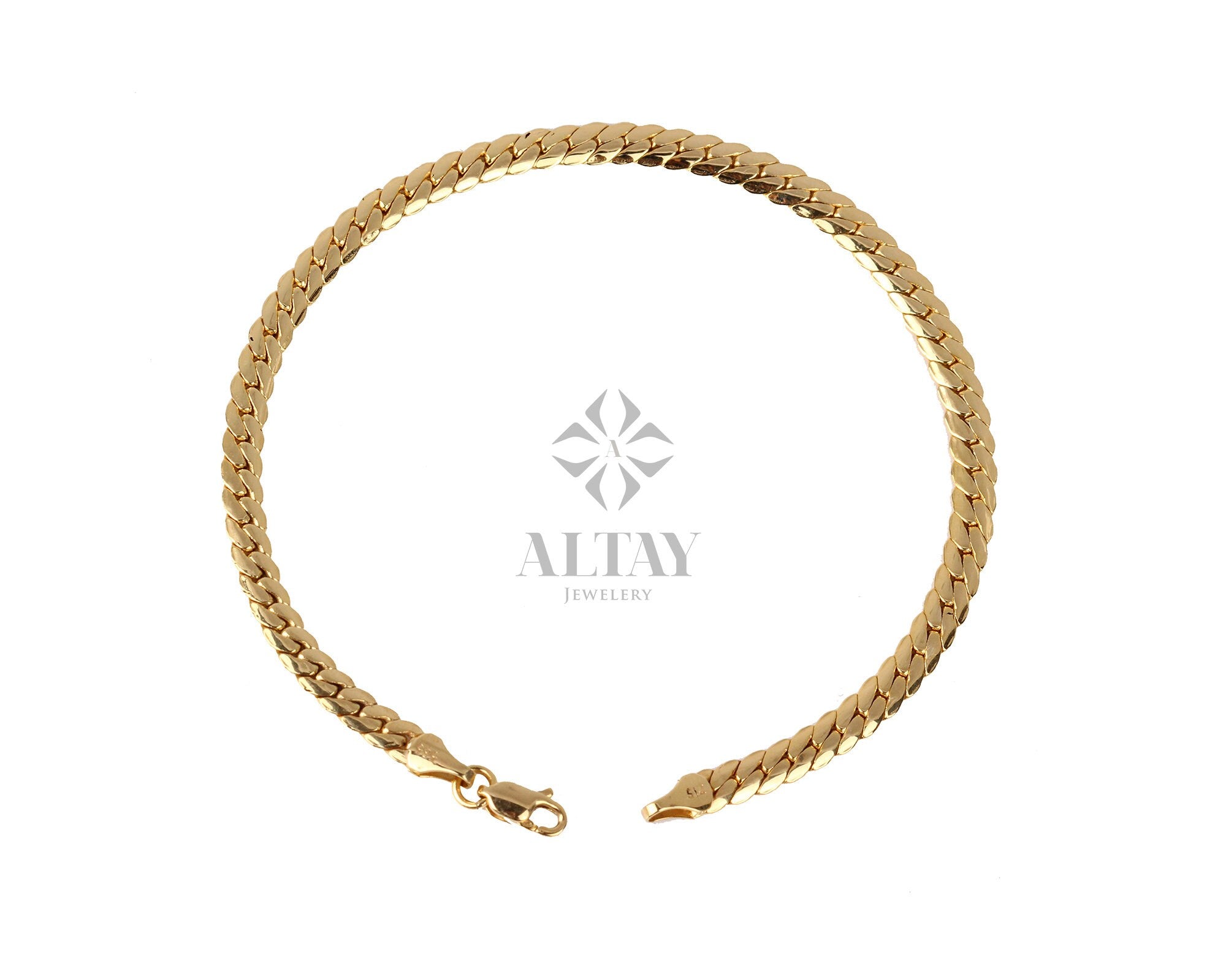 14K Gold 3.5MM Cuban Link Bracelet, Curb Chain Bracelet, Bold Link Chunky Vintage Chain Anklet, Men Women Stacking Bracelet, Gift For Her