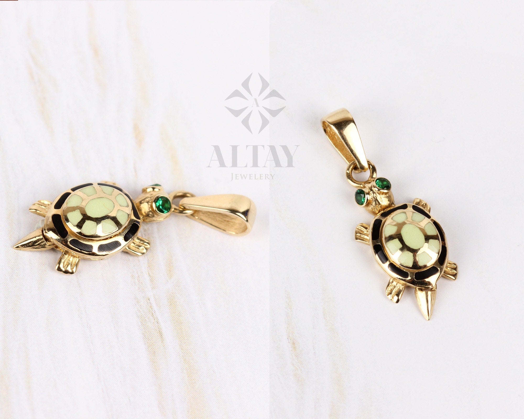 14K Gold Turtle Necklace, Tortoise Pendant, Phosphorus Caretta Caretta Charm, Singapore Twist Chain Choker, Layering Sea Turtle Necklace