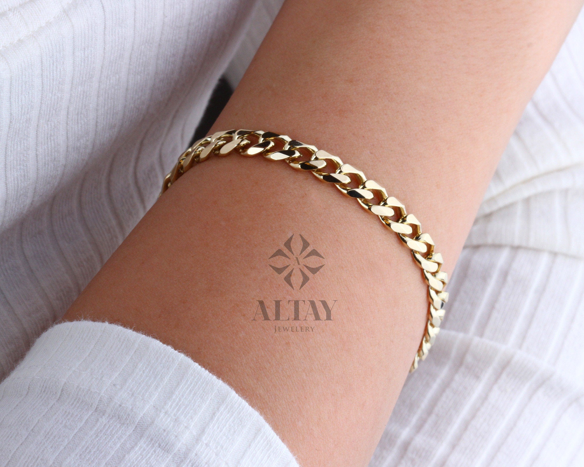 14K Solid Gold 6 MM Cuban Link Bracelet, Miami Chain, Curb Chunky Retro Chain, Bold Link, Stacking Bracelet, Unisex Bracelet, Gift For Wife