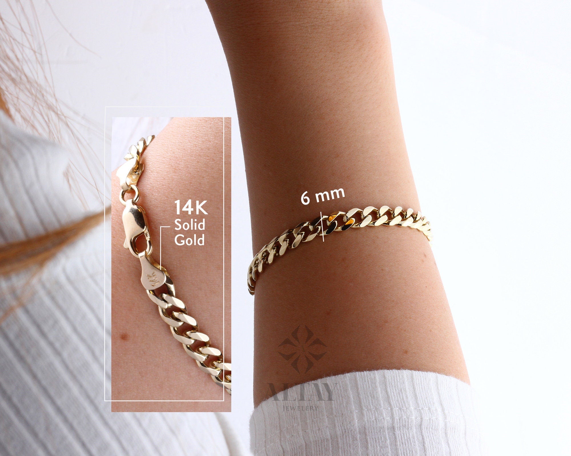 14K Solid Gold 6 MM Cuban Link Bracelet, Miami Chain, Curb Chunky Retro Chain, Bold Link, Stacking Bracelet, Unisex Bracelet, Gift For Wife