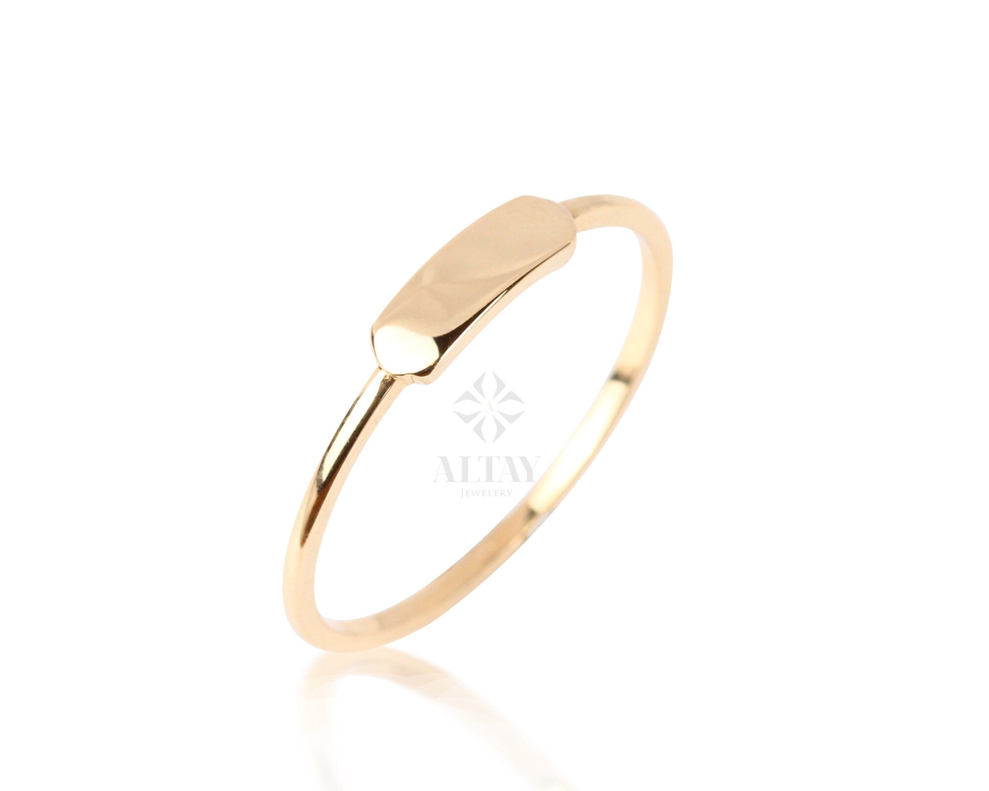 14K Gold Dainty Bar Ring, Personalized Name Ring, Custom Rectangle Ring, Roman Numeral Ring, Pet Memorial Jewelry, Skinny Letter Band
