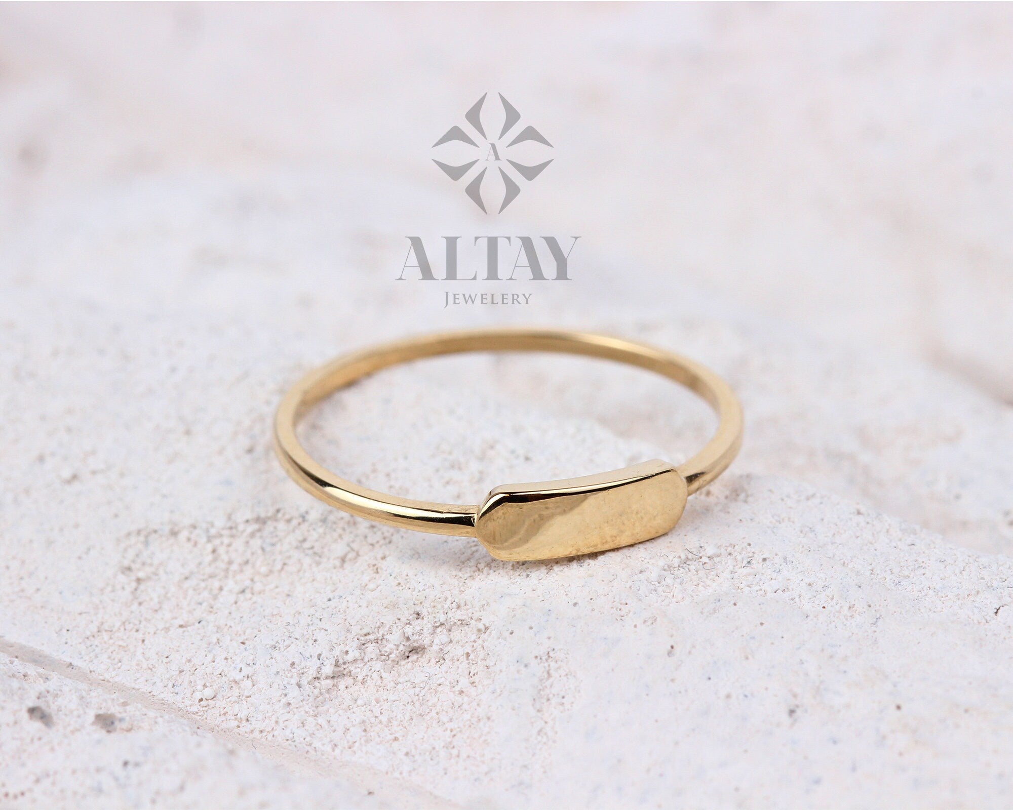 14K Gold Dainty Bar Ring, Personalized Name Ring, Custom Rectangle Ring, Roman Numeral Ring, Pet Memorial Jewelry, Skinny Letter Band
