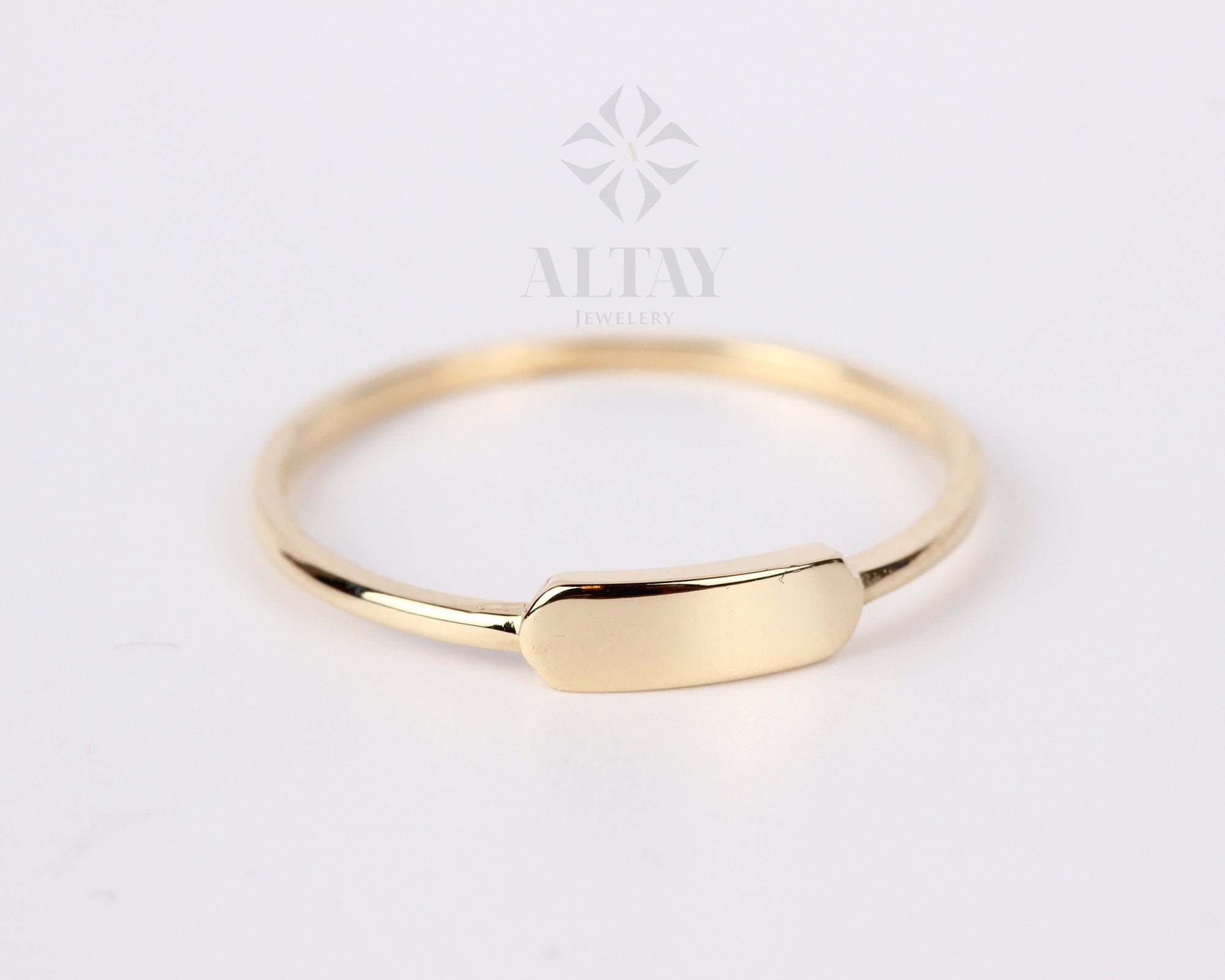 14K Gold Dainty Bar Ring, Personalized Name Ring, Custom Rectangle Ring, Roman Numeral Ring, Pet Memorial Jewelry, Skinny Letter Band