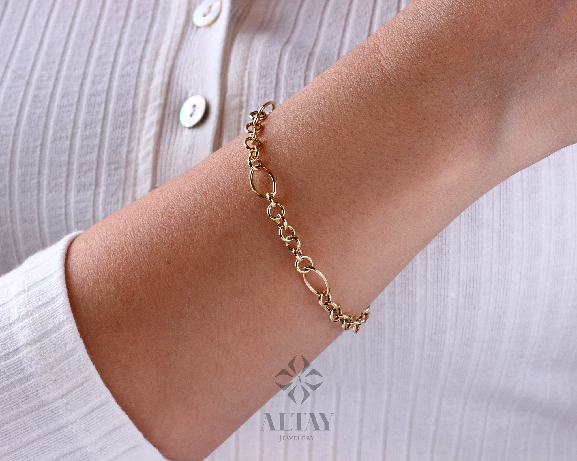14K Gold Chain Bracelet, Rolo Chain Bracelet, Oval Links Anklet, Chunky Vintage Chain Bracelet, Women Stacking Bracelet, Stacking Bracelet