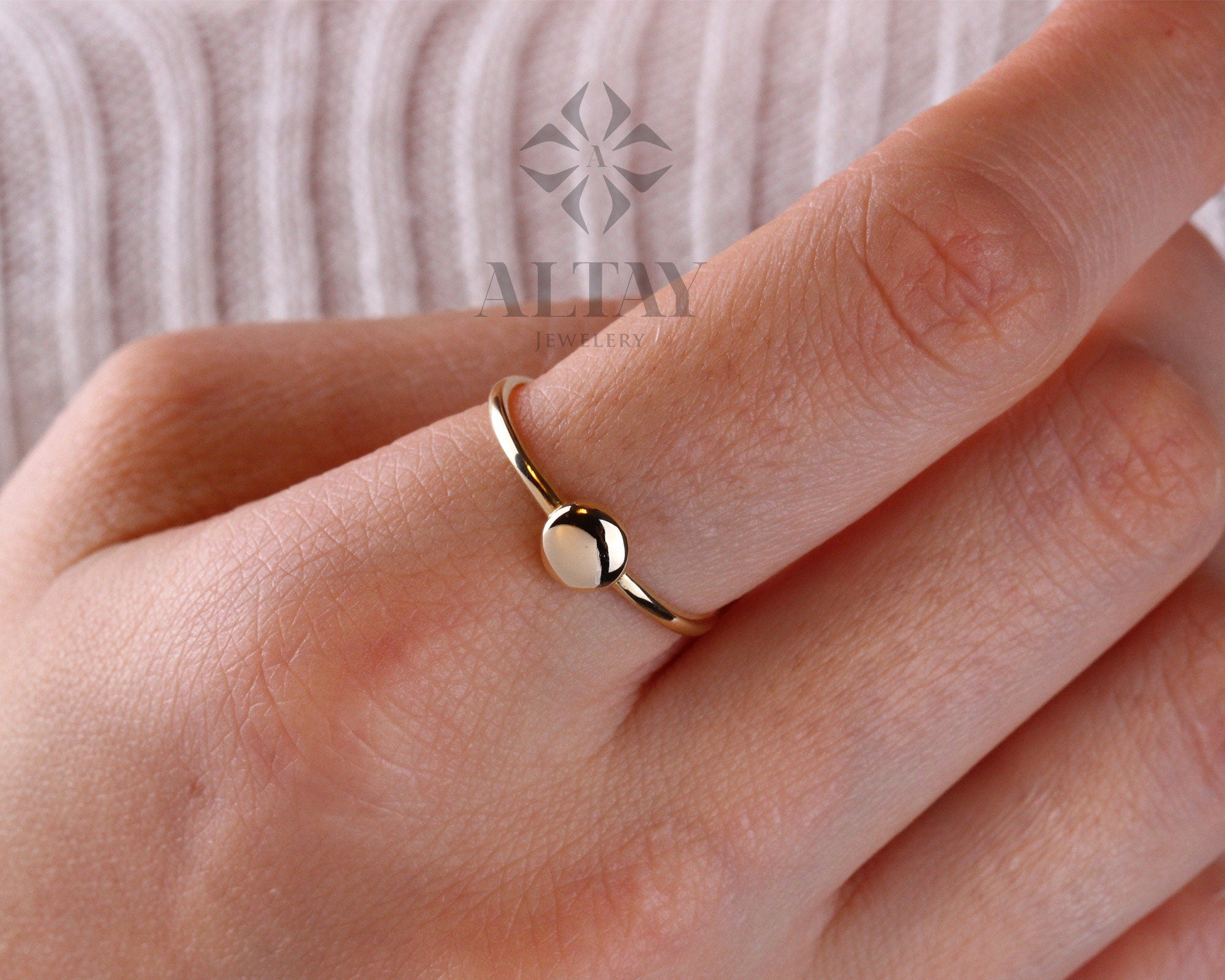 14K Initial Gold Ring, Personalized Bead Rings, Minimalist Rings, Gold Letter Ring, Dainty Letter Ring, Single Bead Letter Ring, Gift