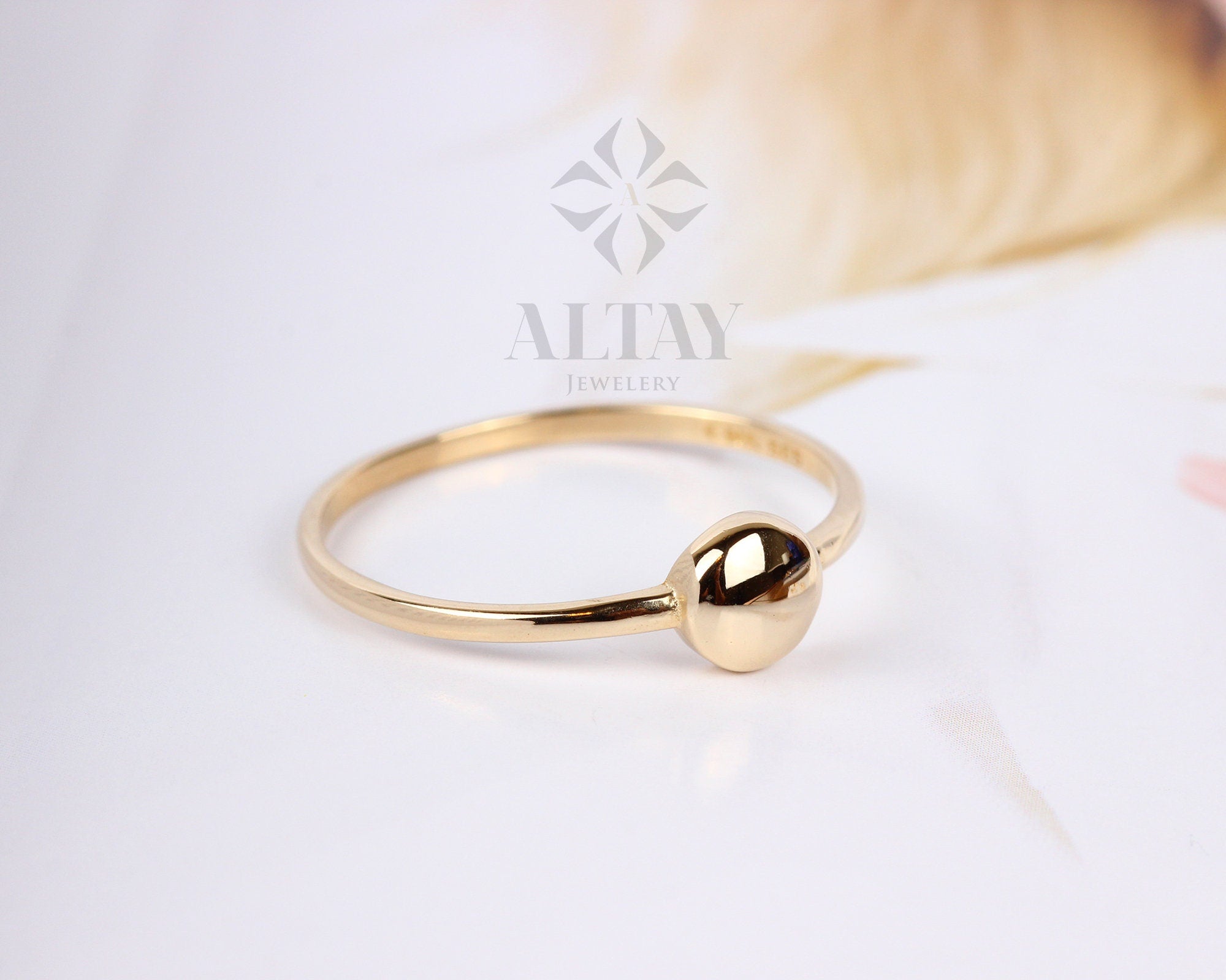 14K Initial Gold Ring, Personalized Bead Rings, Minimalist Rings, Gold Letter Ring, Dainty Letter Ring, Single Bead Letter Ring, Gift