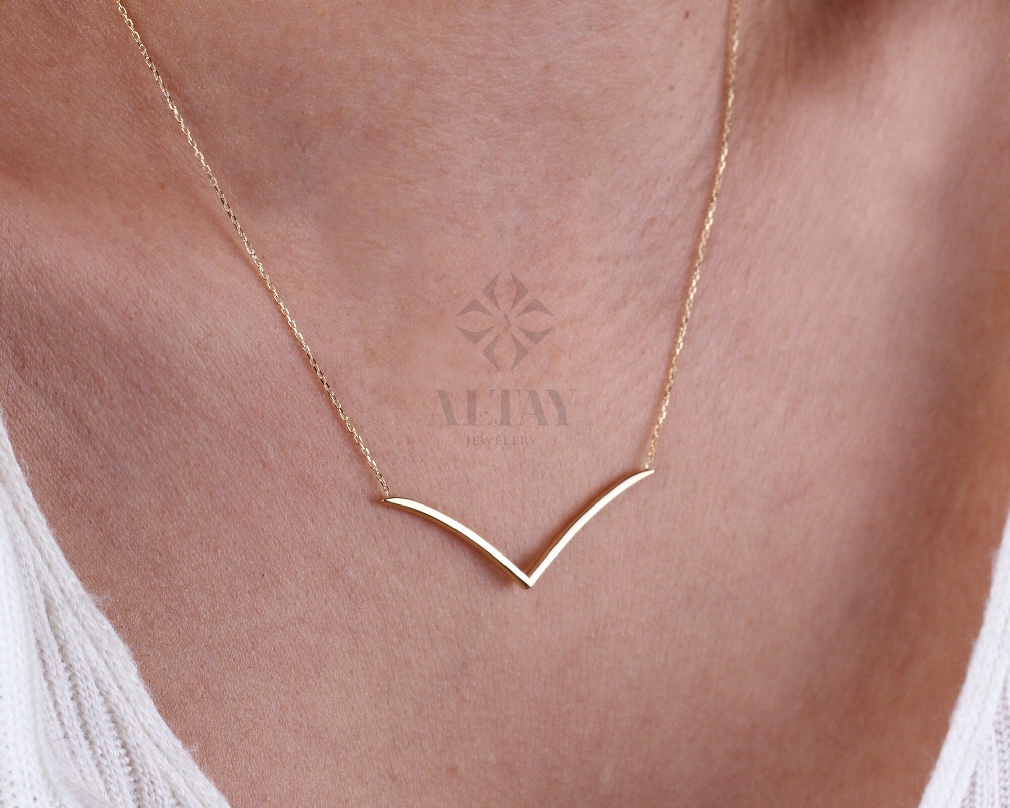 14K Gold V Shaped Necklace, Chevron Necklace, Dainty V Pendant, Minimalist Geometric Chevron V Charm, Wedding Necklace, Gift For Her
