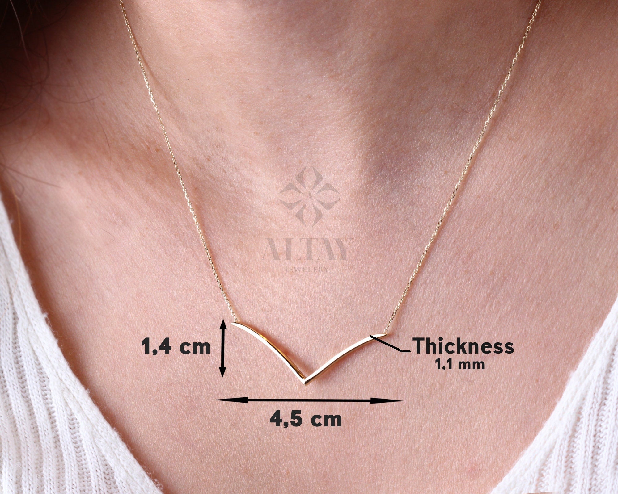 14K Gold V Shaped Necklace, Chevron Necklace, Dainty V Pendant, Minimalist Geometric Chevron V Charm, Wedding Necklace, Gift For Her