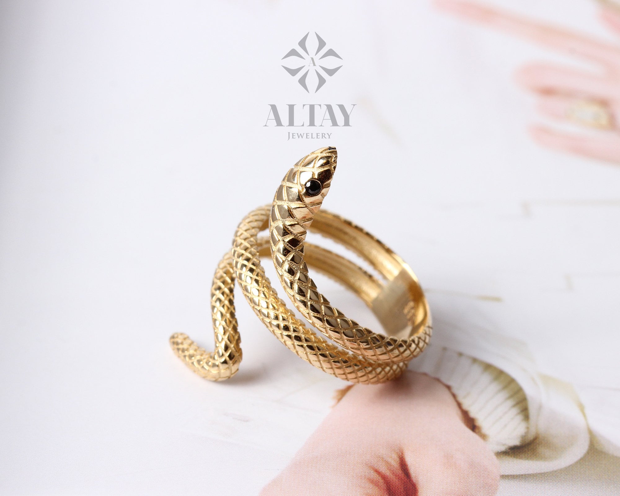 14K Gold Snake Ring, Wrap Snake Band, Circle Serpent Jewelry, Dainty Stacking Animal Rings, Snake Style Ring, Open Band Statement Wrap Ring