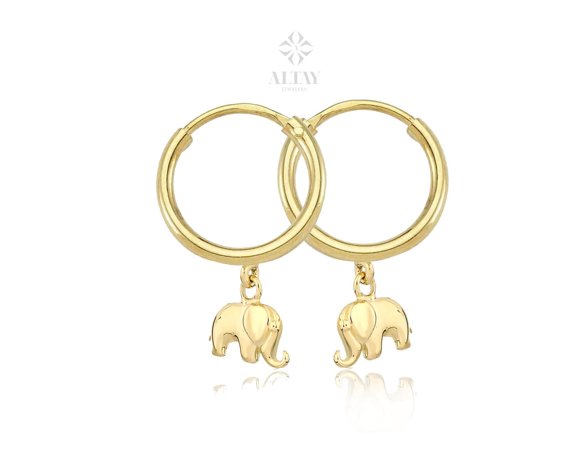 14K Solid Gold Elephant Earring, Huggie Gold Earring, Animal Hoop Gold Earring, Minimalist Hoop Earring, Good Fortune Symbol, Gift for Her