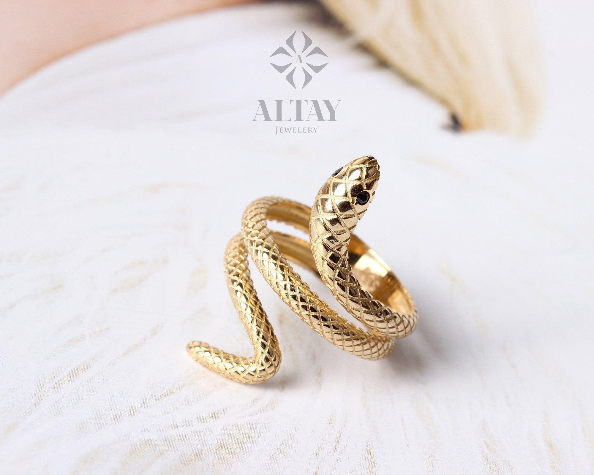 14K Gold Snake Ring, Wrap Snake Band, Circle Serpent Jewelry, Dainty Stacking Animal Rings, Snake Style Ring, Open Band Statement Wrap Ring