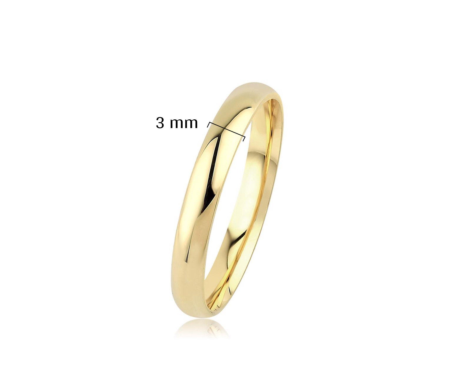 14K Gold Plain 3mm Wedding Band, Comfort Fit Polish Rounded, Unisex Ring, Gift For Her Him, Stackable Ring , Promise Ring, Engagement Ring