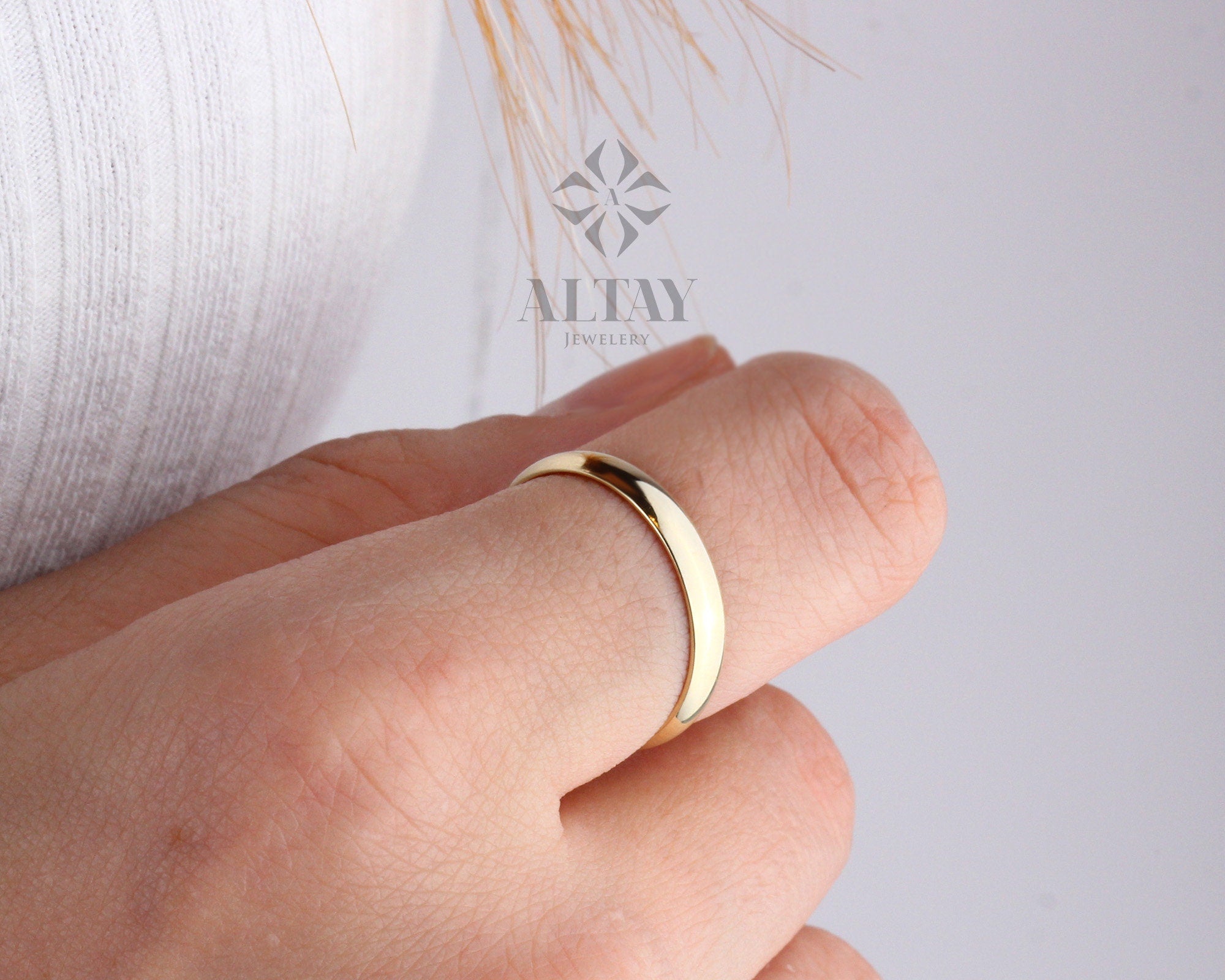 14K Gold Plain 3mm Wedding Band, Comfort Fit Polish Rounded, Unisex Ring, Gift For Her Him, Stackable Ring , Promise Ring, Engagement Ring