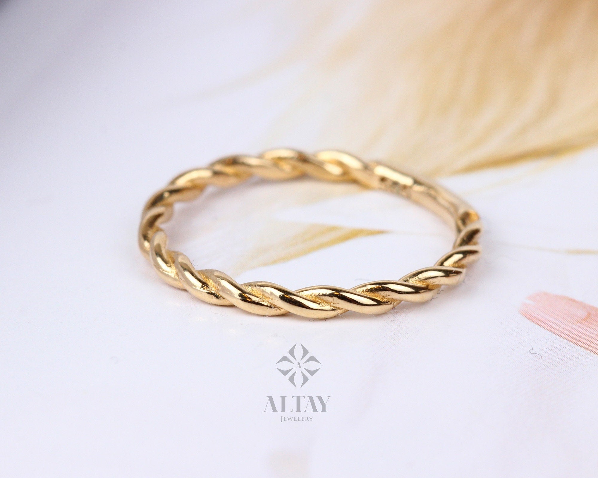 14K Solid Gold Twist Ring, Rope Style Twisted Gold Ring, Dainty Stacking Ring, Simple Delicate Stack Twist Ring, Thin Twist Wedding Band