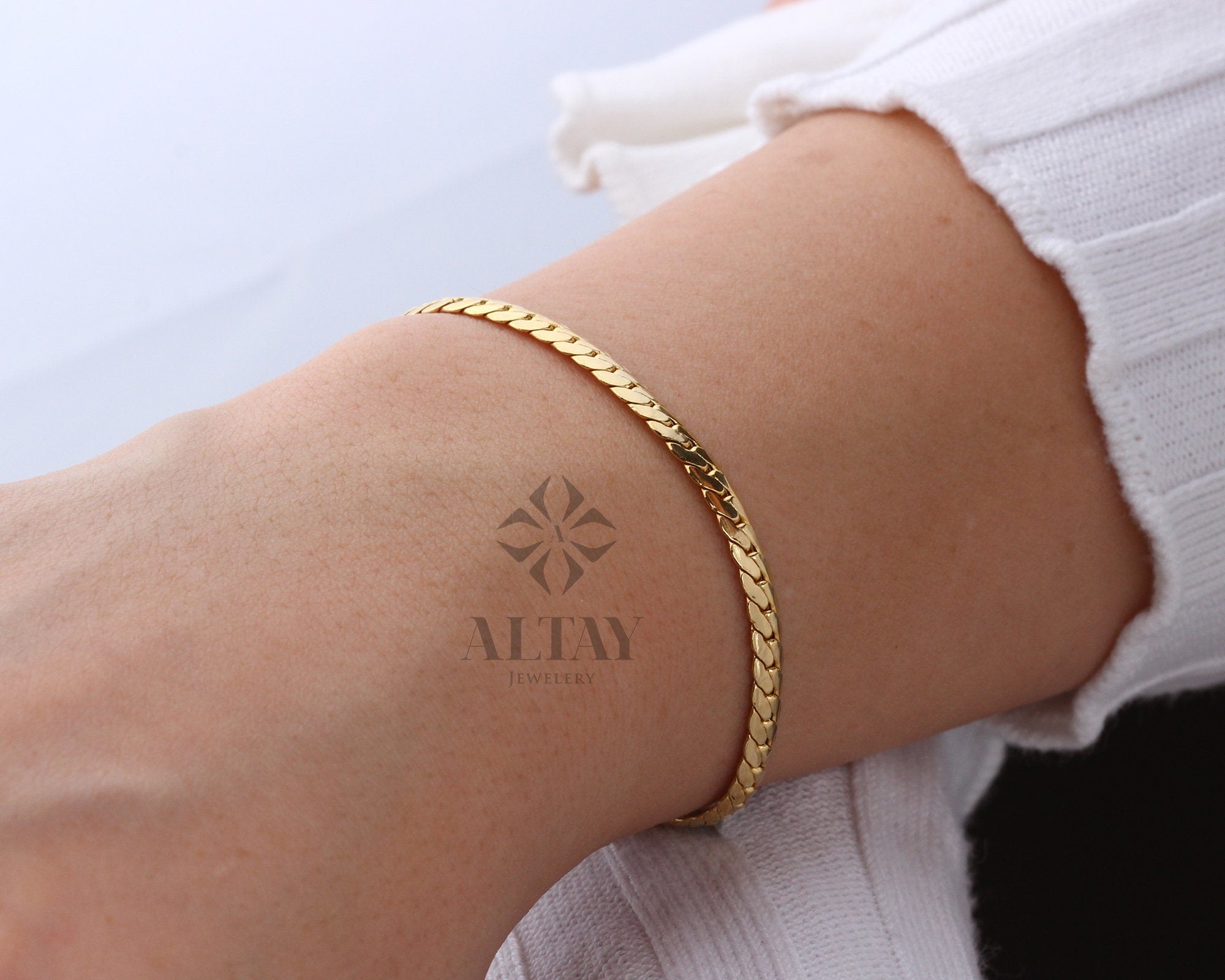 14K Gold 3.5MM Cuban Link Bracelet, Curb Chain Bracelet, Bold Link Chunky Vintage Chain Anklet, Men Women Stacking Bracelet, Gift For Her