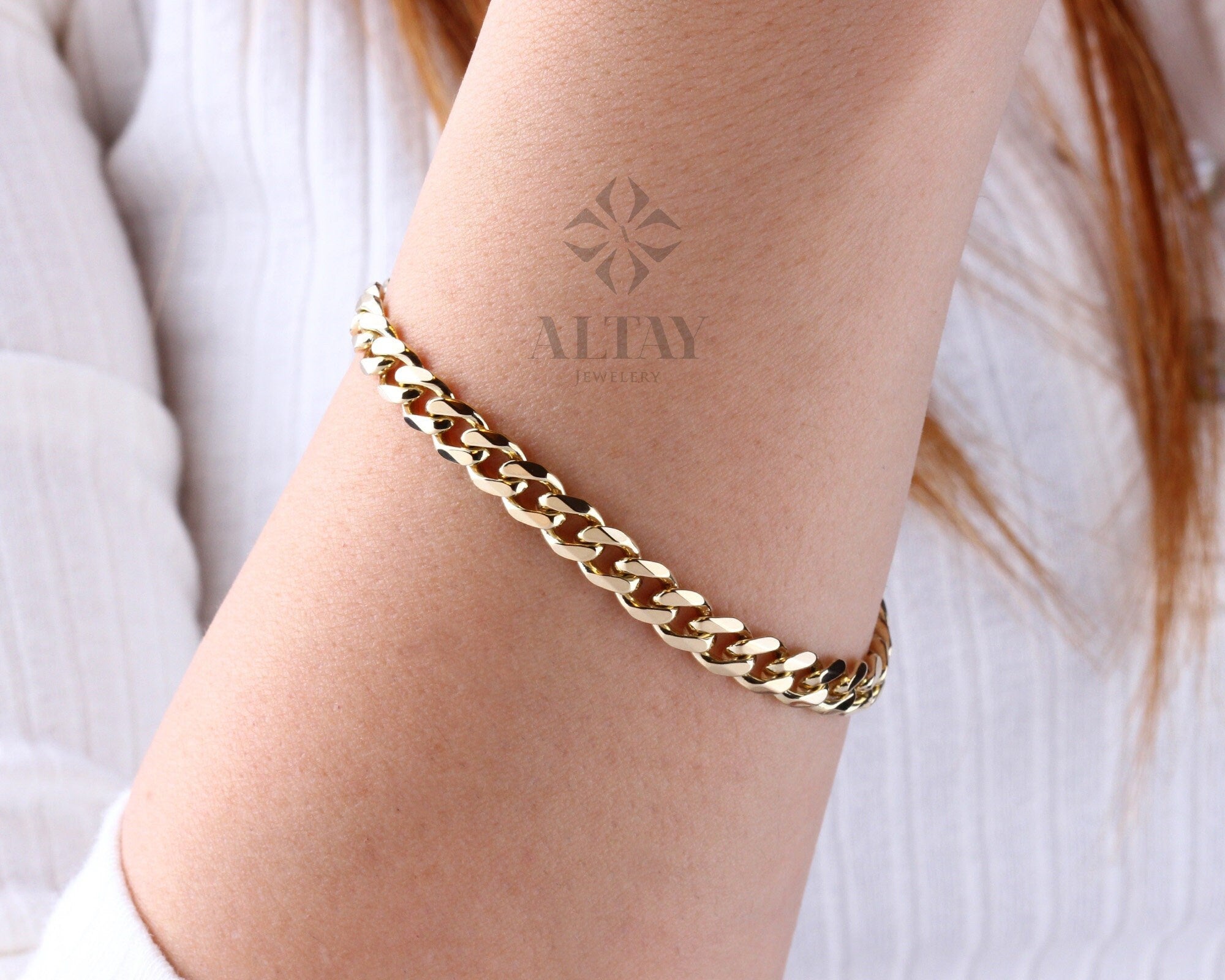 14K Solid Gold 6 MM Cuban Link Bracelet, Miami Chain, Curb Chunky Retro Chain, Bold Link, Stacking Bracelet, Unisex Bracelet, Gift For Wife