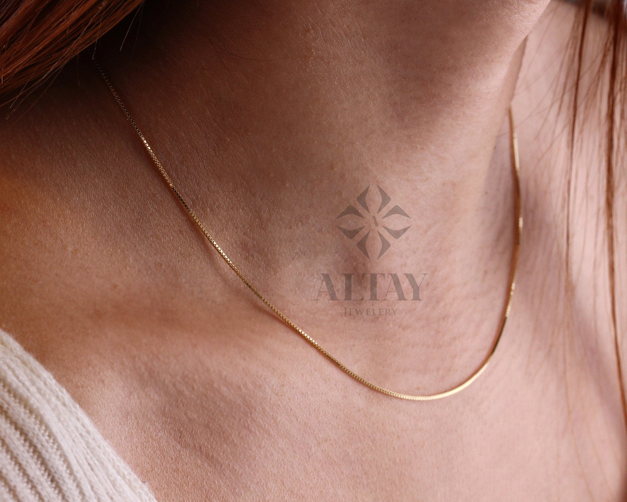 14K Solid Gold Box Chain Necklace, 0.7 mm Box Chain Choker, Dainty Layered Necklace, Shiny Box Chain Necklace, Gift For Her Him