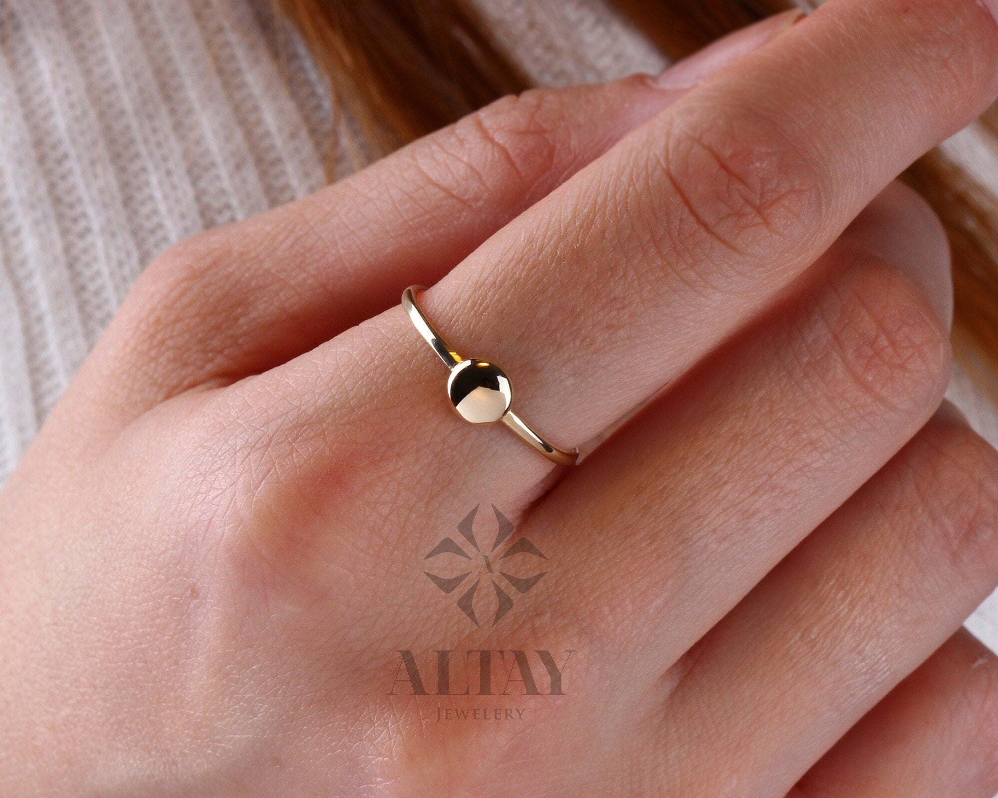 14K Initial Gold Ring, Personalized Bead Rings, Minimalist Rings, Gold Letter Ring, Dainty Letter Ring, Single Bead Letter Ring, Gift
