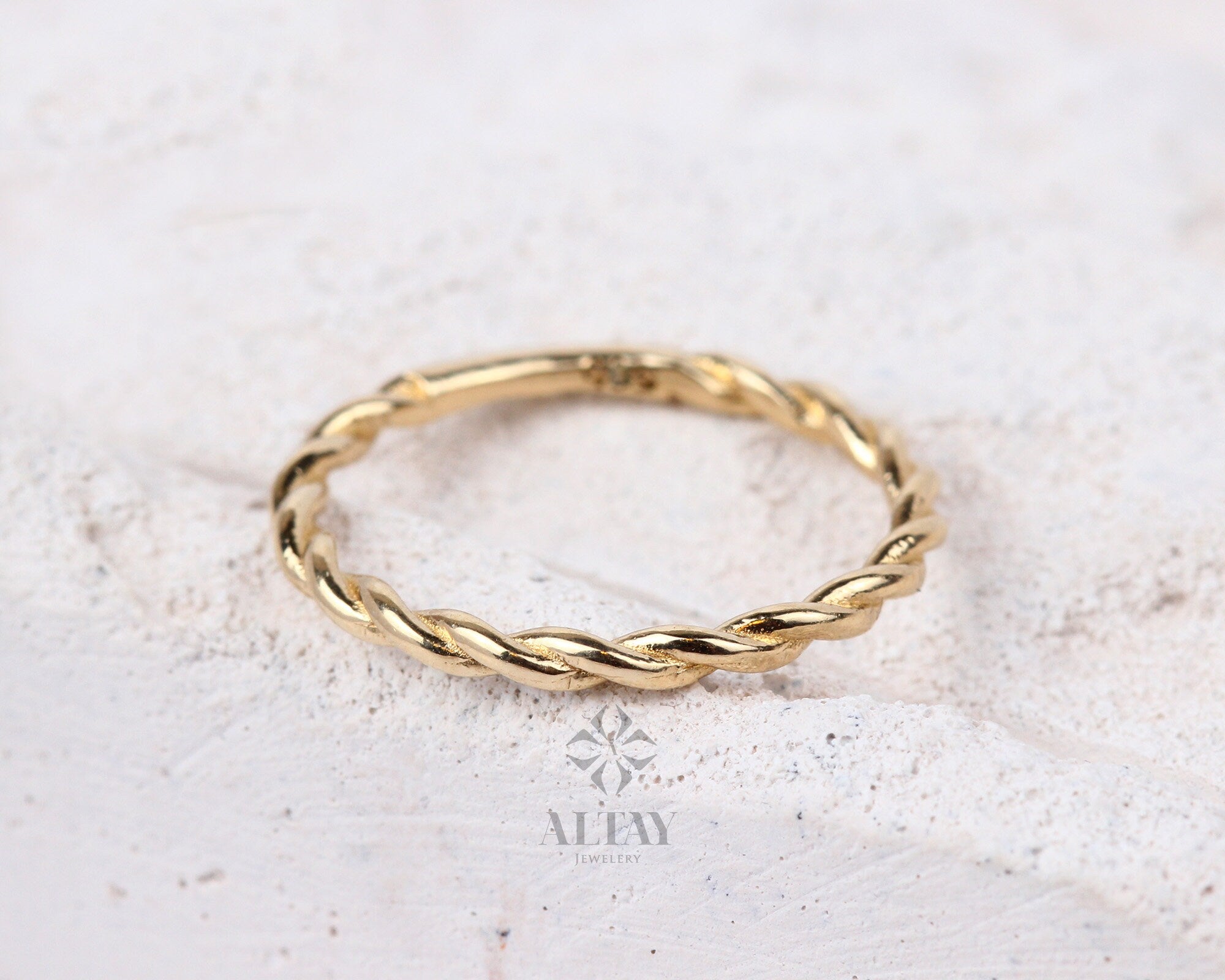 14K Solid Gold Twist Ring, Rope Style Twisted Gold Ring, Dainty Stacking Ring, Simple Delicate Stack Twist Ring, Thin Twist Wedding Band