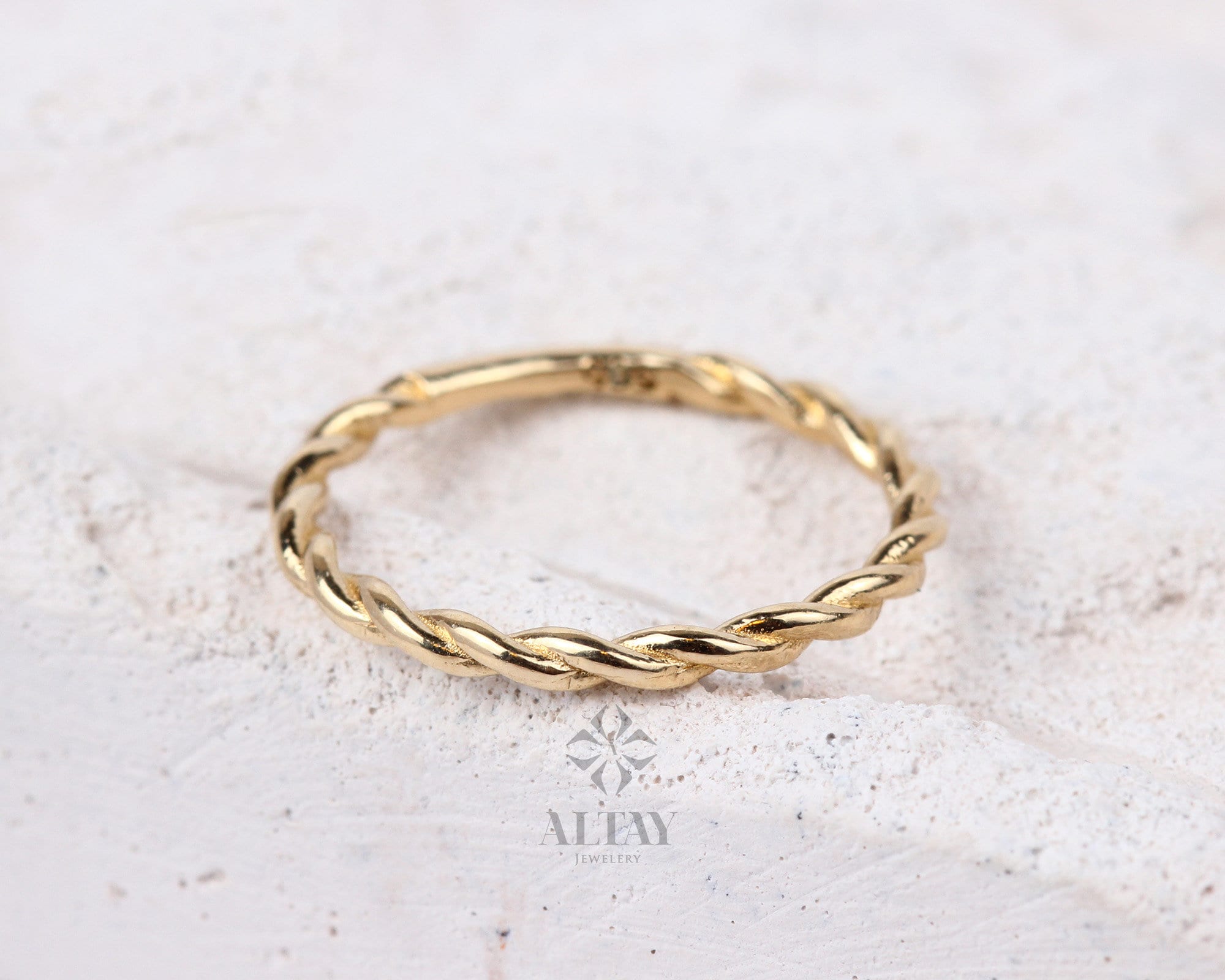 14K Gold Twist Ring, 1.5mm Rope Band Ring, Twisted Pointer Finger Ring, Thin Stackable Knuckle Ring, Mobius Thumb Band, Braided Wedding Ring