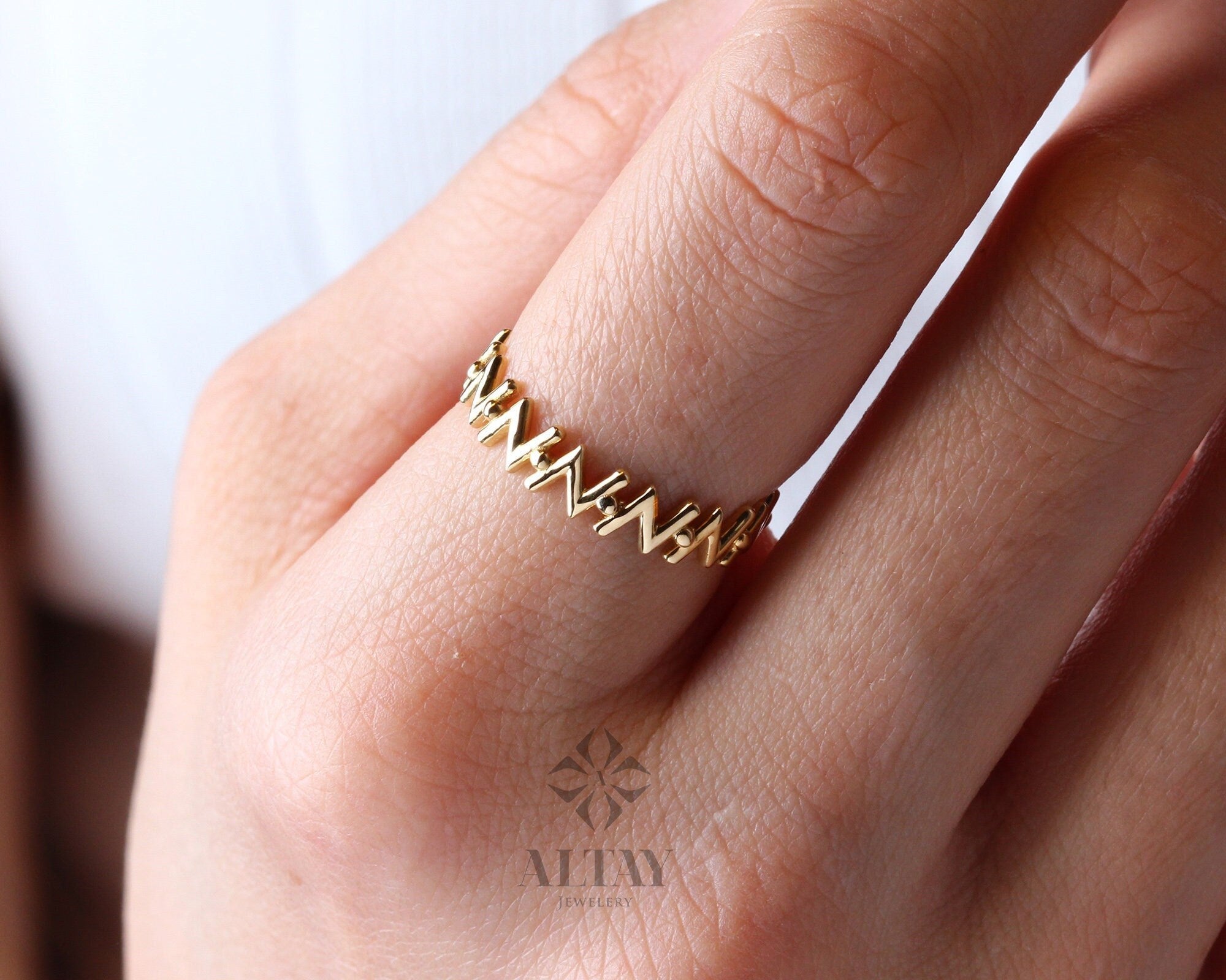 14K Gold Zigzag Ring, Tiny Gold Ring, Statement Ring, Sticks Ring, Unique Design, Minimalist Gold Ring, Dainty Ring, Gift For Her