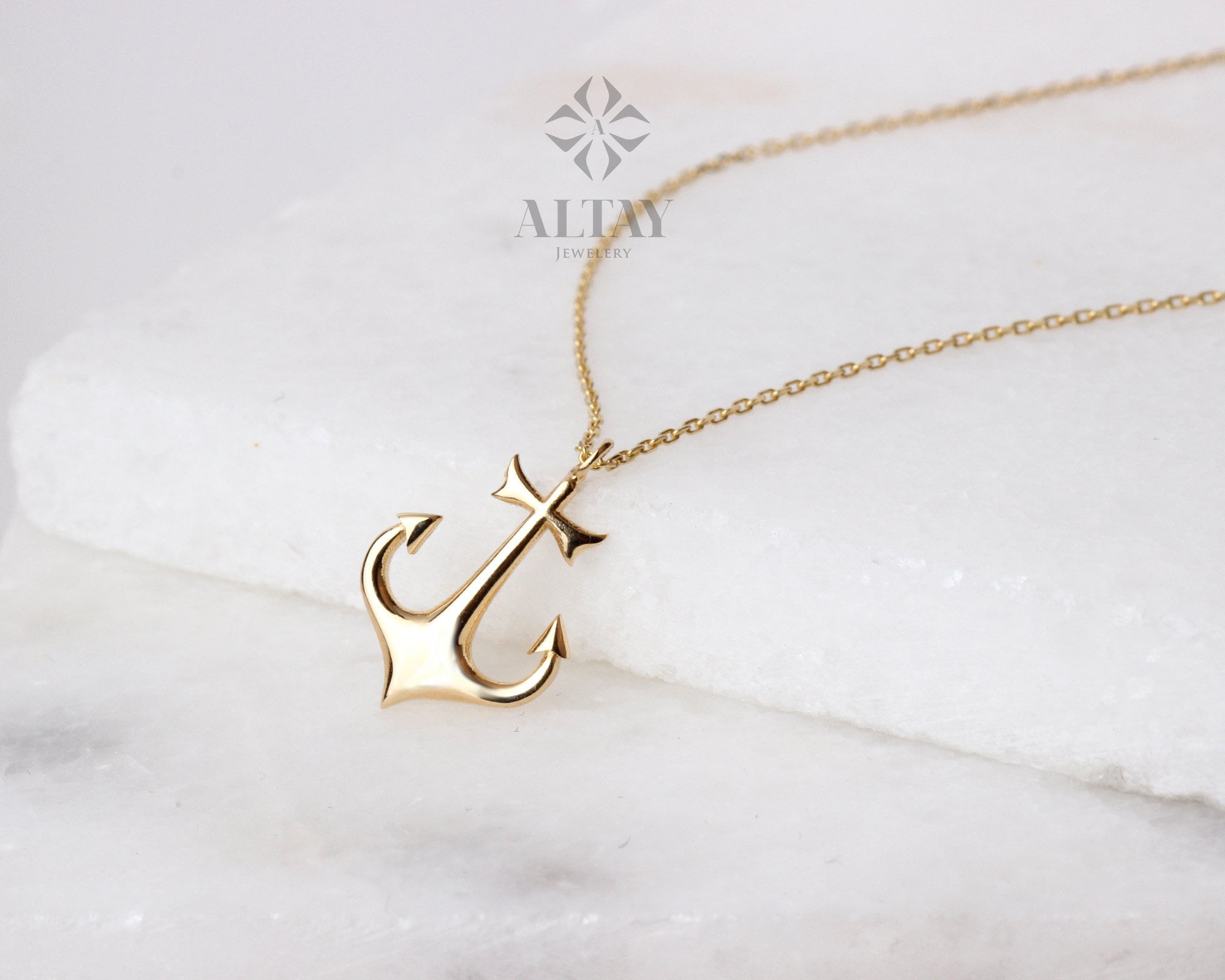 14K Gold Anchor Necklace, Tiny Gold Anchor Pendant, Anchor Choker Gold, Ship Anchor Charm, Women's Pendant, Birthday Gift For Her