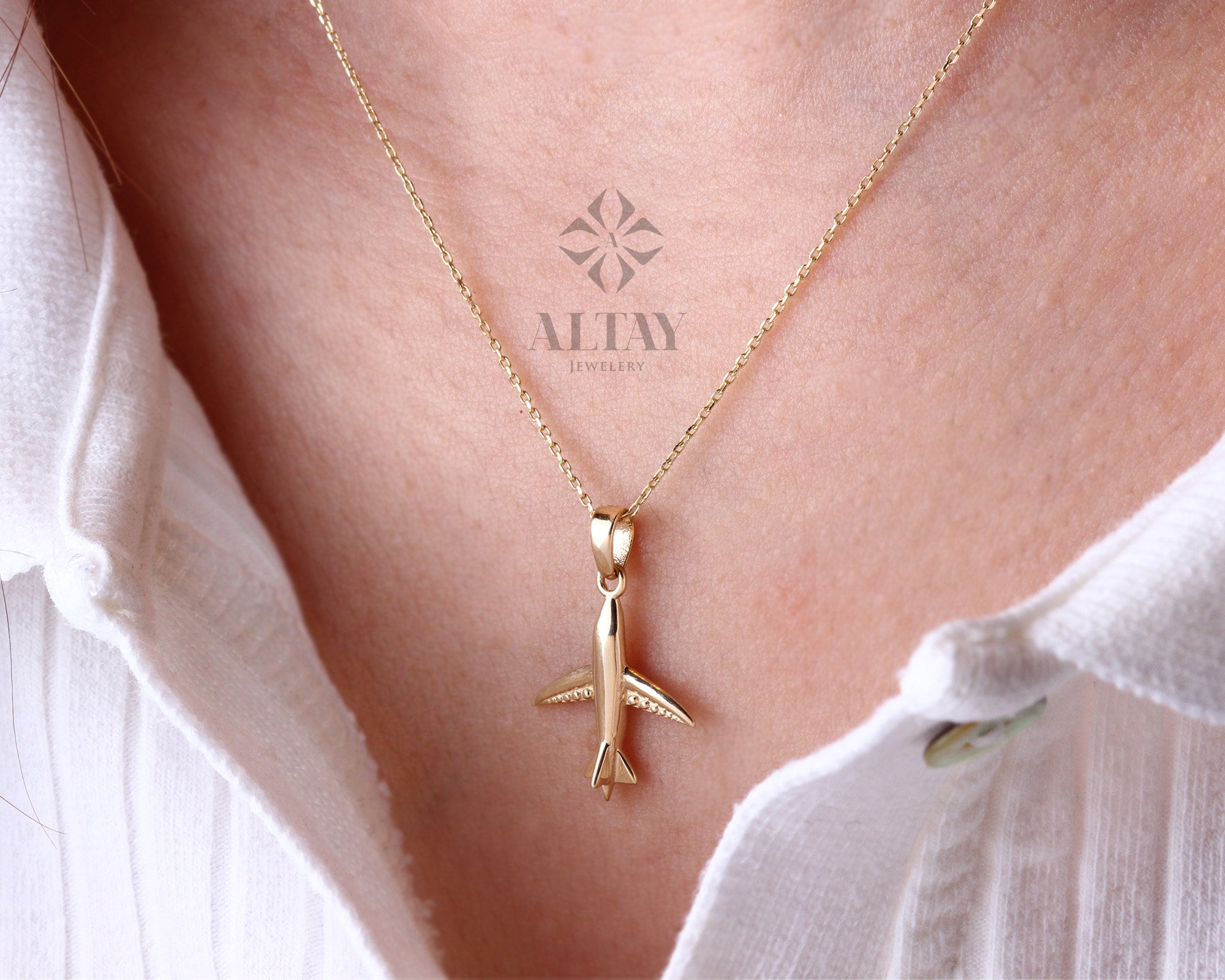 14K Gold Airplane Necklace, Plane Choker, Travel Necklace, Pilots Flight Attendant Gifts, Airplane Charm, Aviation Graduation Gifts for Her