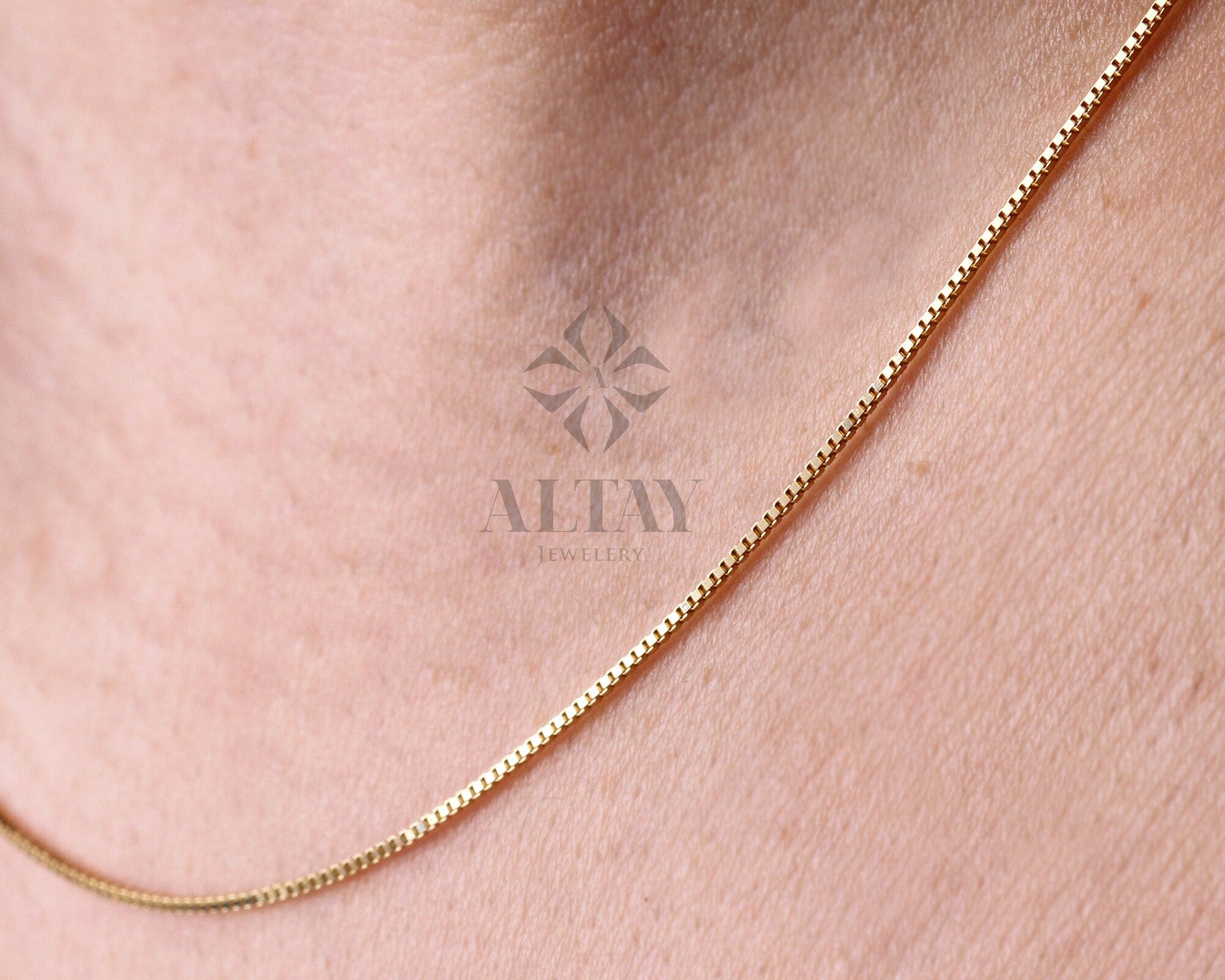 14K Solid Gold Box Chain Necklace, 0.7 mm Box Chain Choker, Dainty Layered Necklace, Shiny Box Chain Necklace, Gift For Her Him